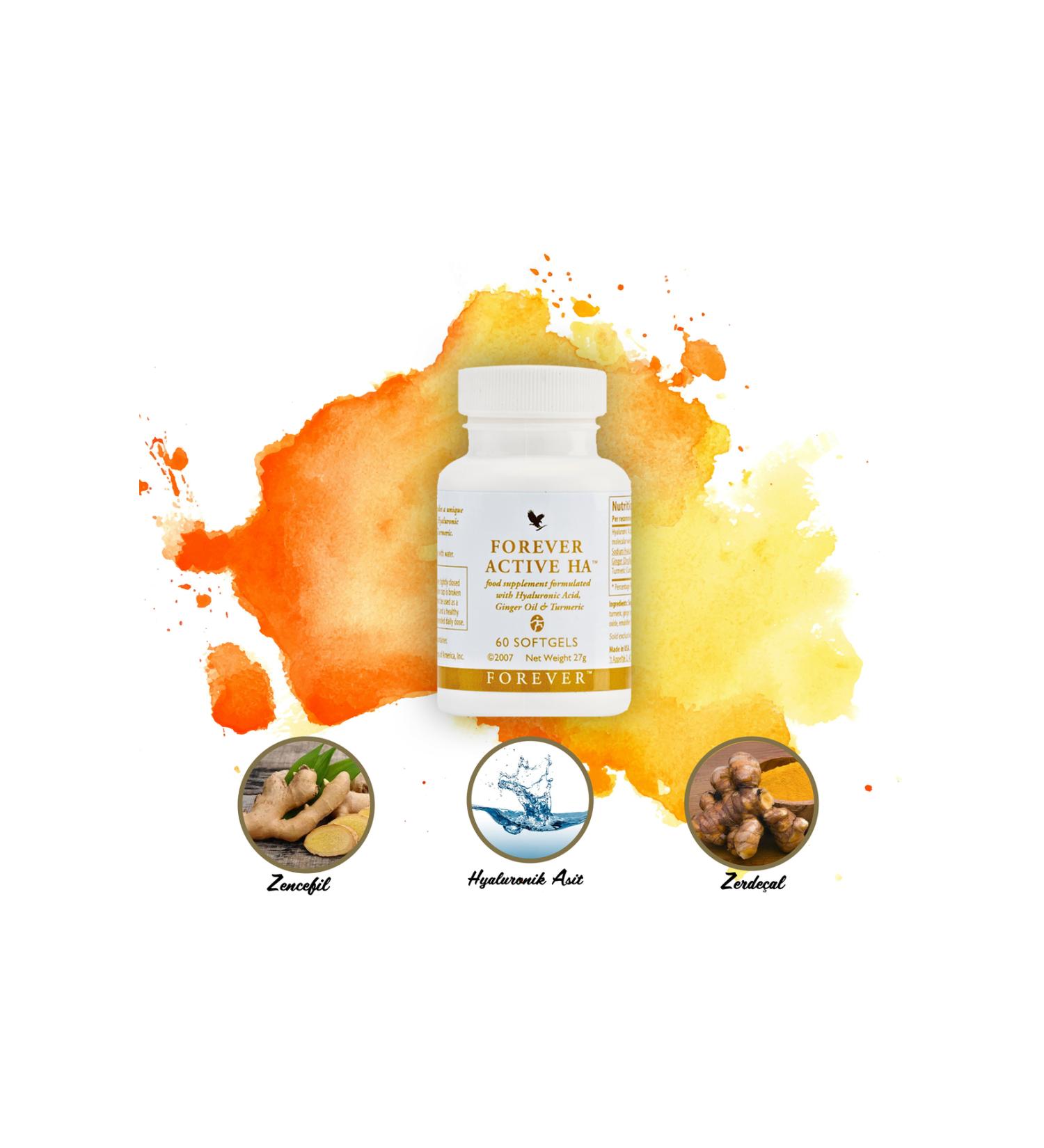 Forever Living Forever Active HA - Food Supplement Containing Hyaluronic Acid Ginger and Turmeric - Buy Online on GoSupps.com