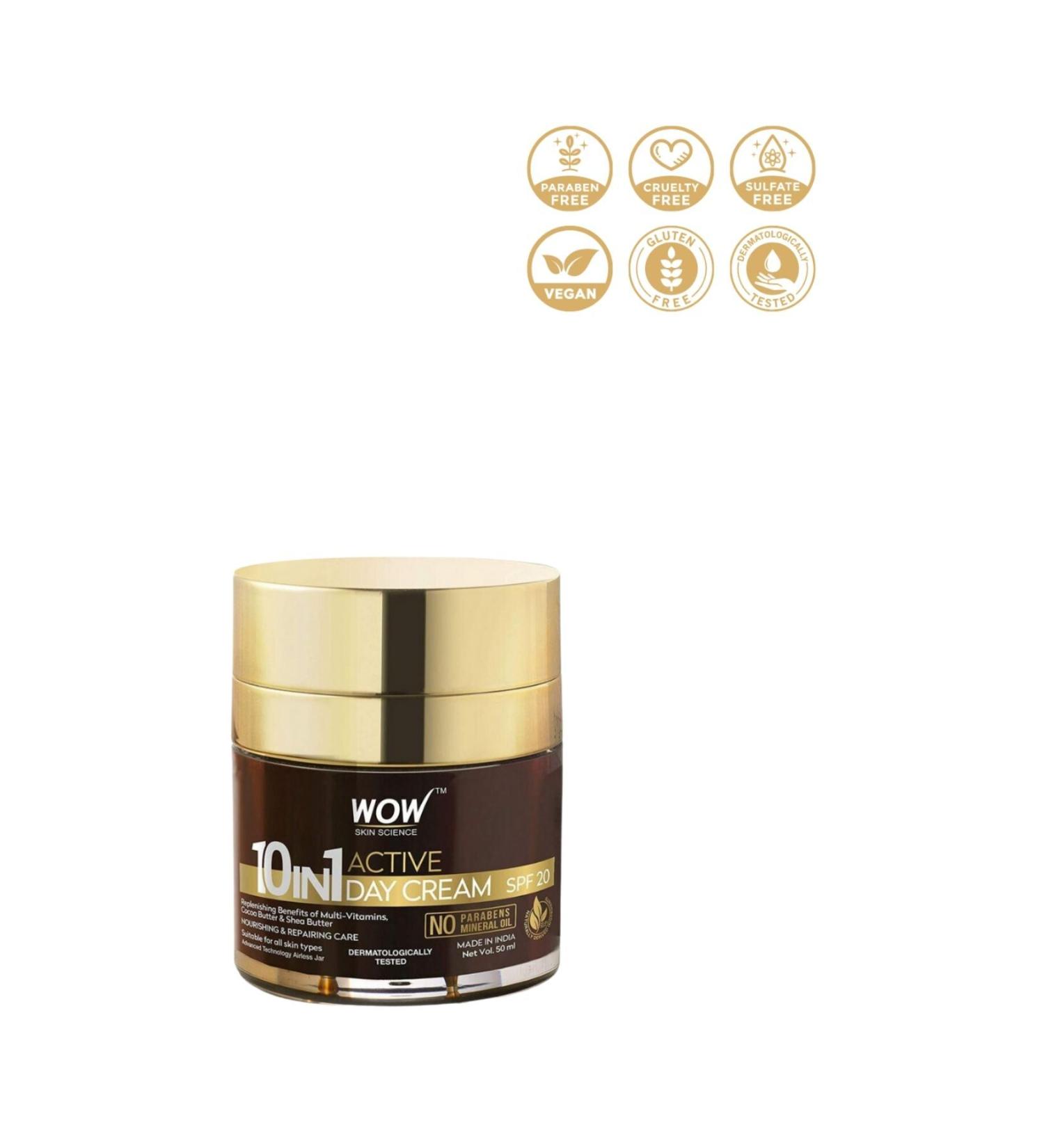 WOW Skin Science 10 in 1 Day Cream - 6 Natural Ingredients - SPF 20 with Sun Protection - Paraben Free 50ml - Buy Online on GoSupps.com