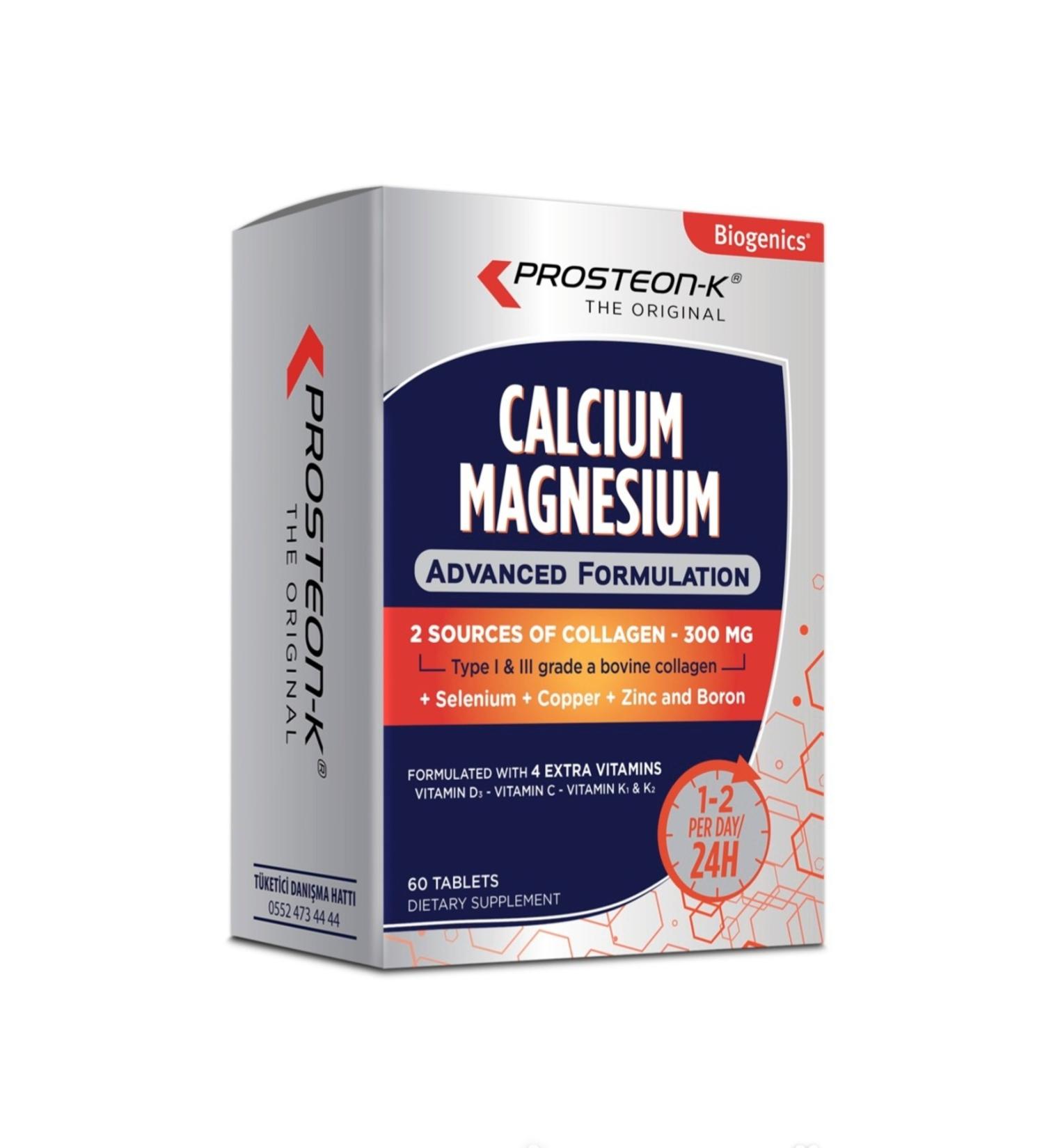 Biogenics Prosteon-k Pure Calcium Microencapsulated Magnesium Collagen D3 K1/2 Advanced Formula 60 Tablets