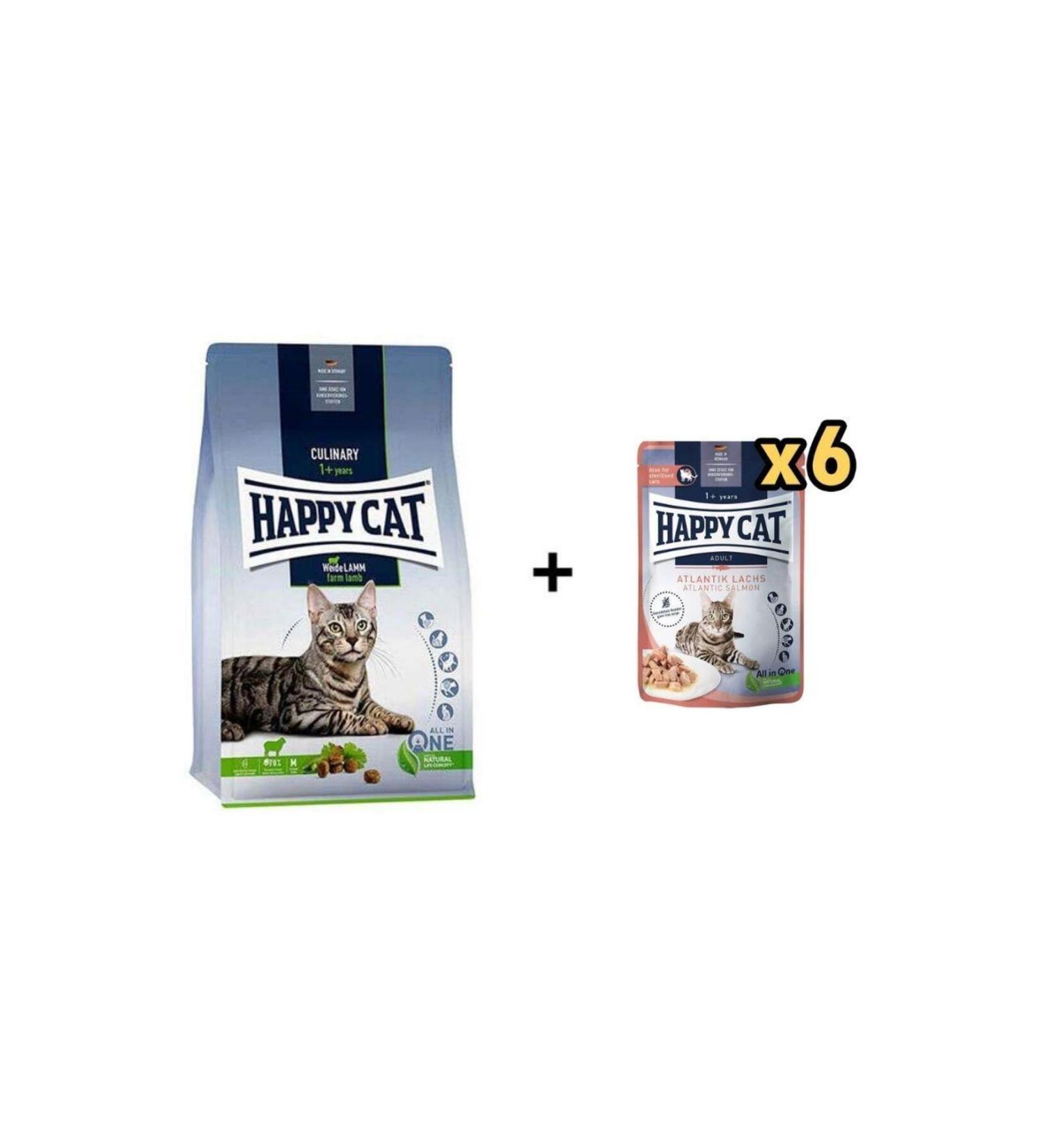 Happy Cat Culinary Weide Lamm Lamb Cat Food 10 Kg + 6 Pieces Happy Cat Salmon Grain-Free Adult