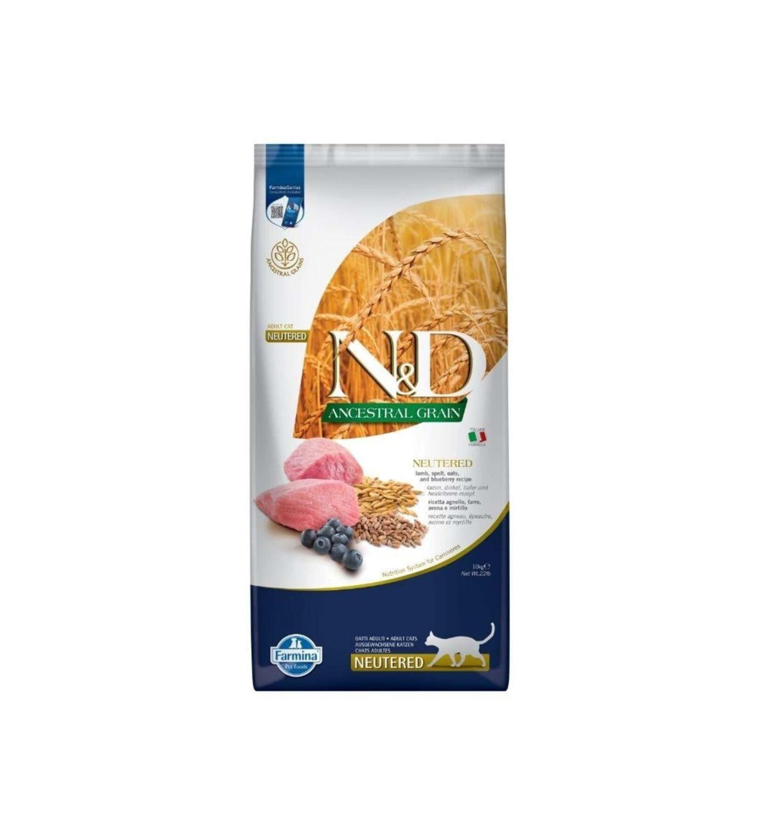 N & D Ancestral Grain Lamb and Blueberry Neutered Adult Cat Food 10KG
