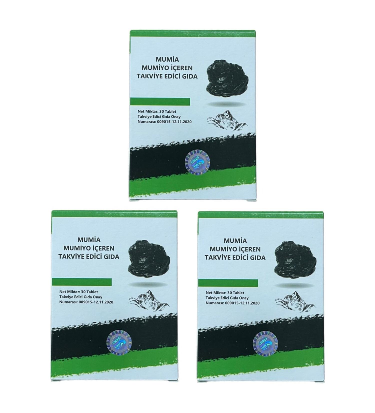 MUMIA SUPPLEMENTARY FOOD CONTAINING MUMIO 0 Pure Mumiyo 30 Tablets Shilajit Imported from Kyrgyzstan (3 Pieces)