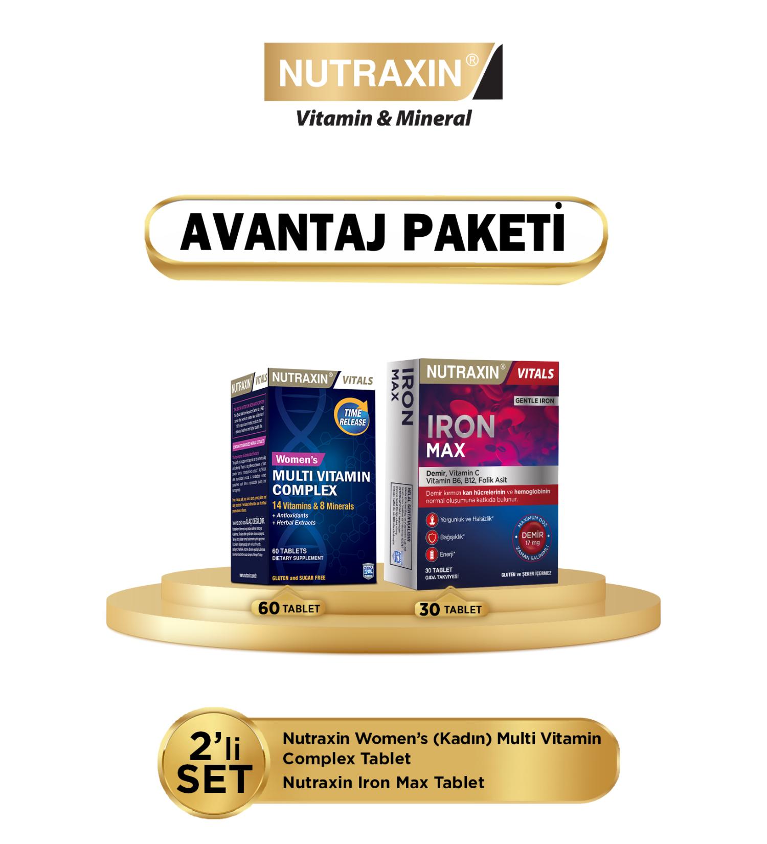 Nutraxin Multi Vitamin Complex (Women) 60 Tablets - Iron Max 30 Tablets (Advantageous Package)