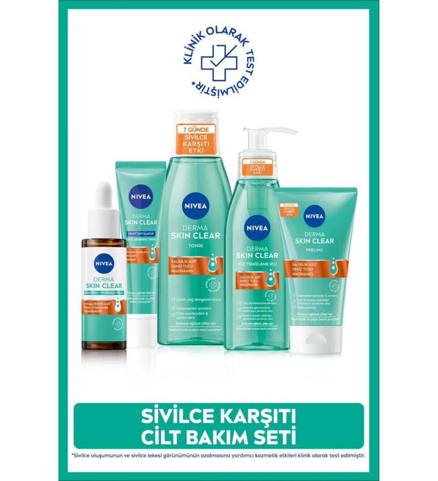 NIVEA Derma Skin Clear Anti-Acne Routine Serum 30ml Gel 150ml Toner 200ml Peeling 150ml Cream 40ml - Buy Online on GoSupps.com