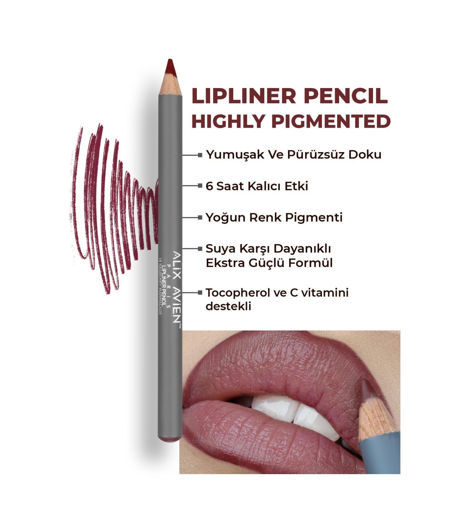Alix Avien Lip Liner Lipliner Pencil 18 Raspberry Marmalade - Non-smudge Lasting Effect Up to 6 Hours