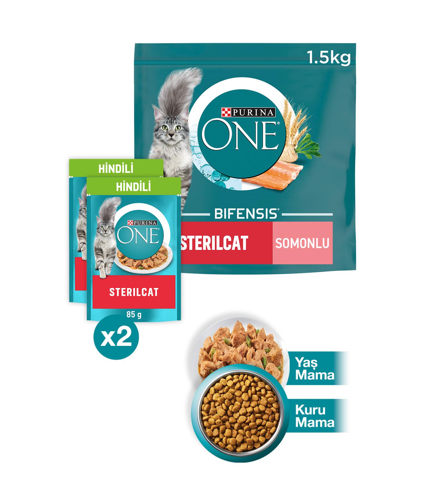 Purina One Salmon Sterile Cat Food 1.5kg Sterilcat Turkey Wet Sterile Cat Food 2x85g