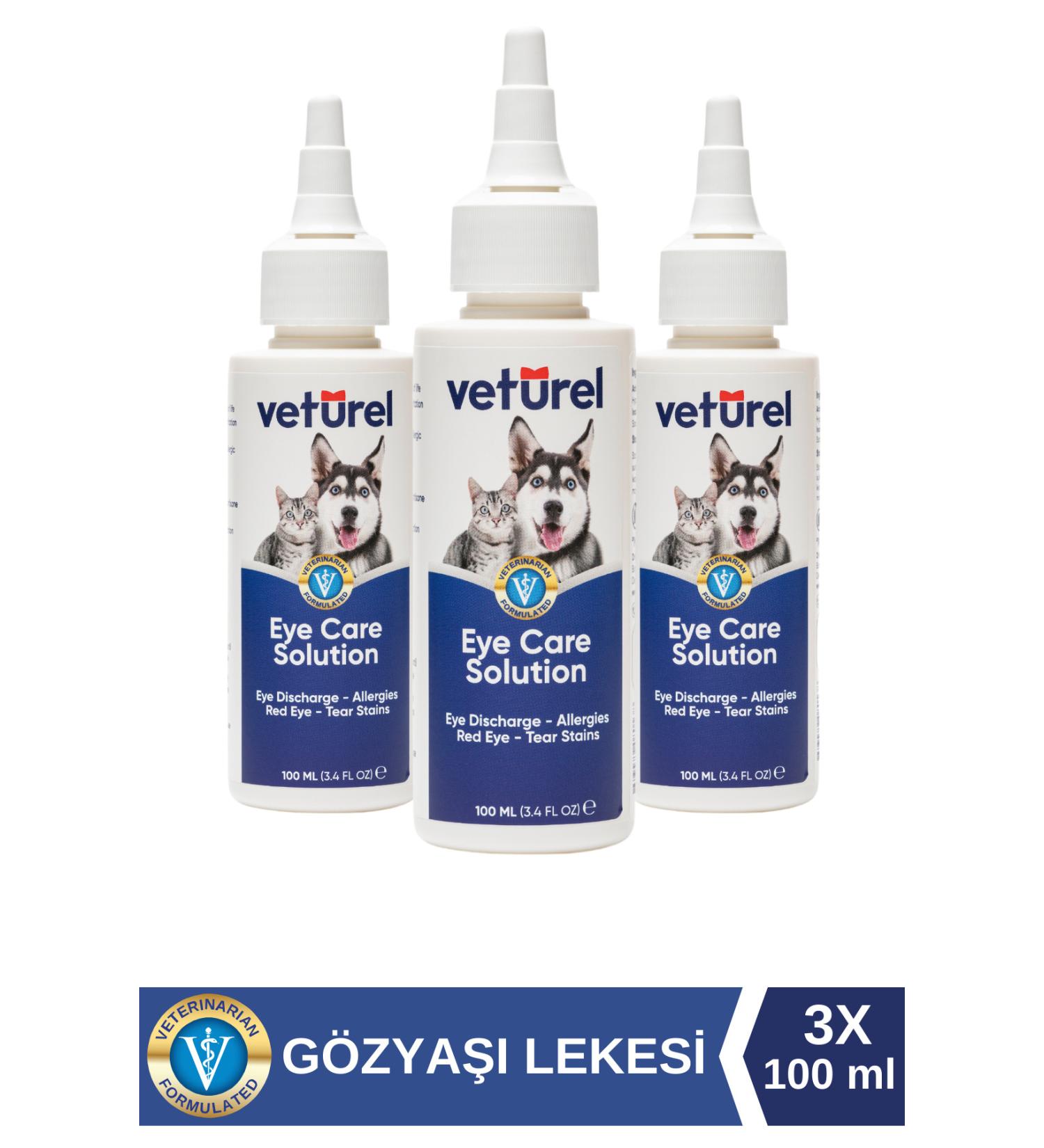 Veturel Cat Dog Eye Cleaning Solution Allergy Redness Infection Tear Care Eye Drops 3x100ml - Buy Online on GoSupps.com