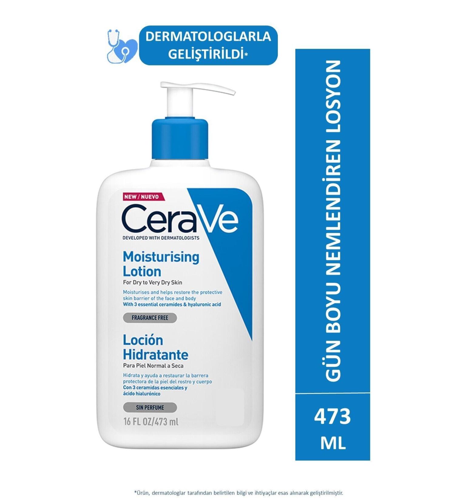CeraVe Moisturizing Lotion Dry Skin Ceramide and Hyaluronic Acid Face Body 473ml - Buy Online on GoSupps.com