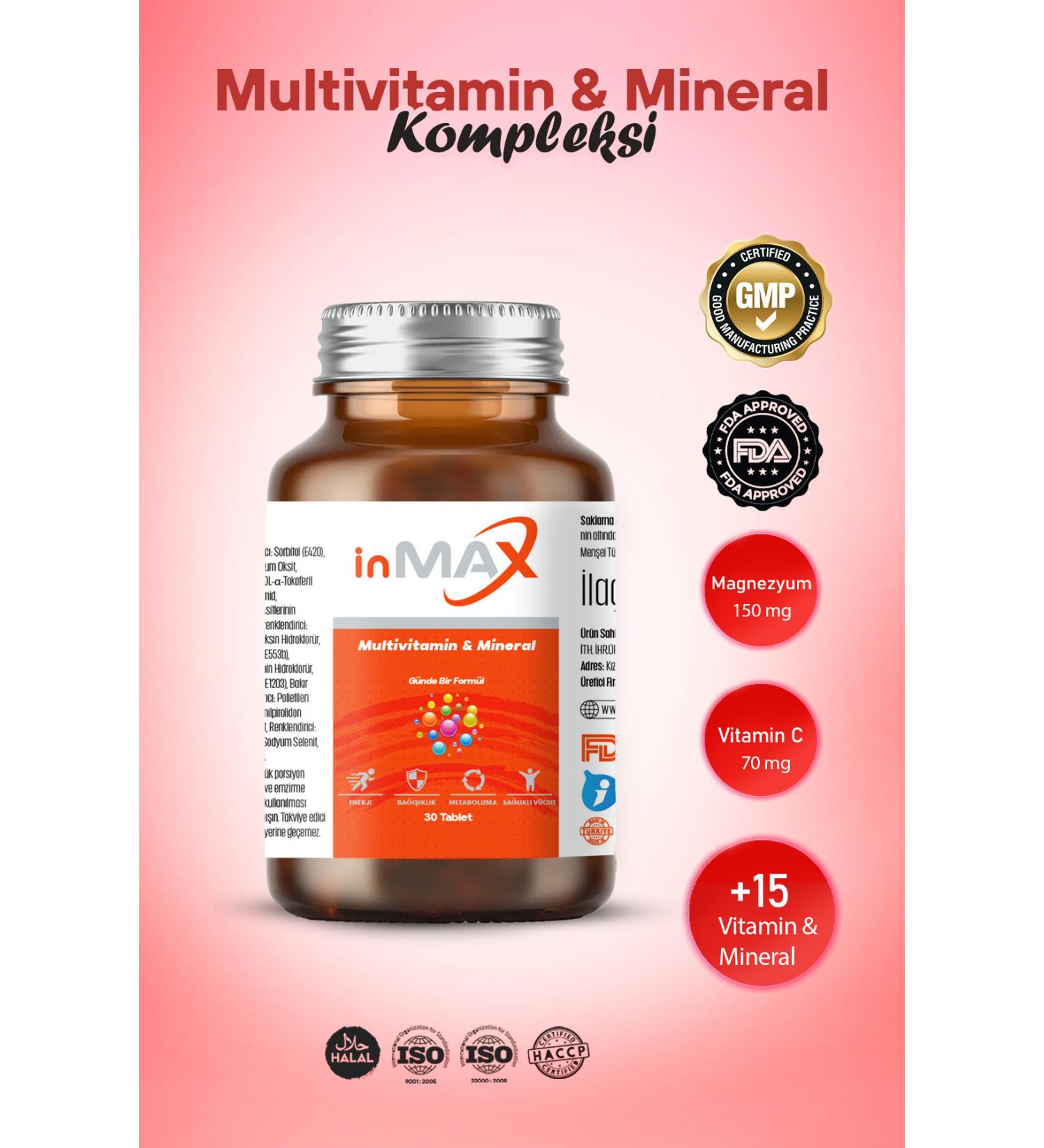 inMAX Multivitamin Mineral Supplement (IMMUNACE SUPPORT) Complex Formula For Women or Men 30 Tablets - Buy Online on GoSupps.com