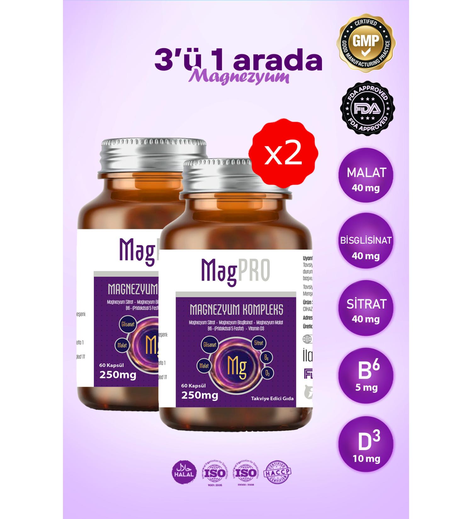 MagPRO Magnesium (SET OF 2) (CITRATE MALATE BISGLYCINATE) Vitamin B6 & Vitamin D3 Complex (60 CAPSULES) - Buy Online on GoSupps.com