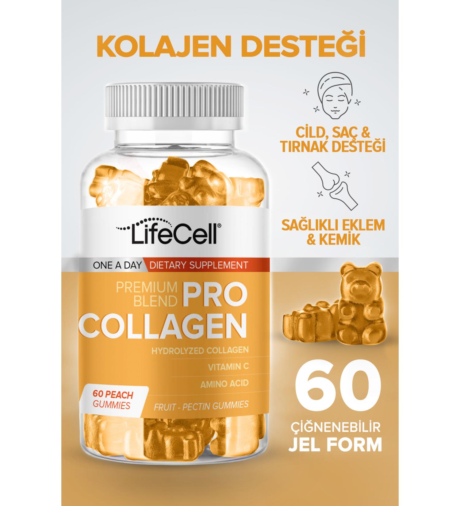 Lifecell Pro Collagen - 60 Gummies Skin Care Food Supplement Containing Hydrolyzed Collagen and Vitamin C - Buy Online on GoSupps.com