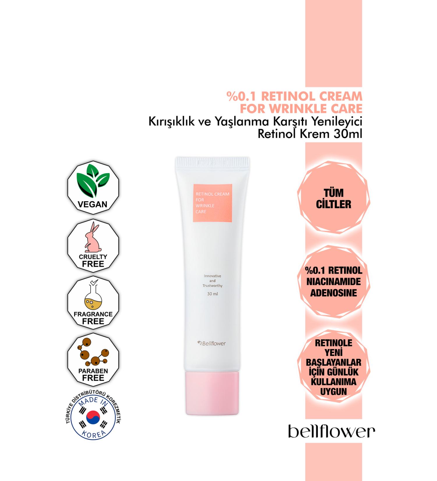 Bellflower 0.1% Retinol and Niacinamide Anti-Wrinkle and Anti-Aging Skin Renewal Retinol Cream 30ml - Buy Online on GoSupps.com