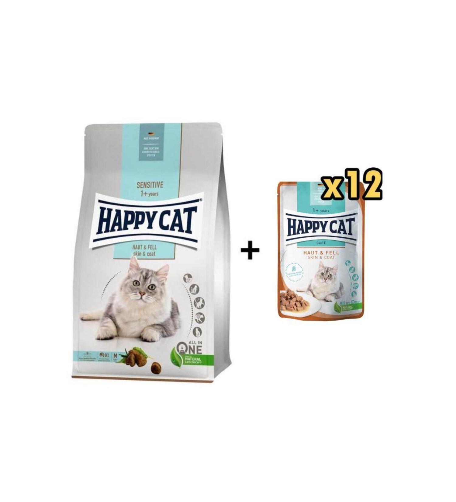 Happy Cat Sensitive Cat Food for Sensitive Hair and Skin 4 kg + 12 Pieces Happy Cat Skin and Hair Health