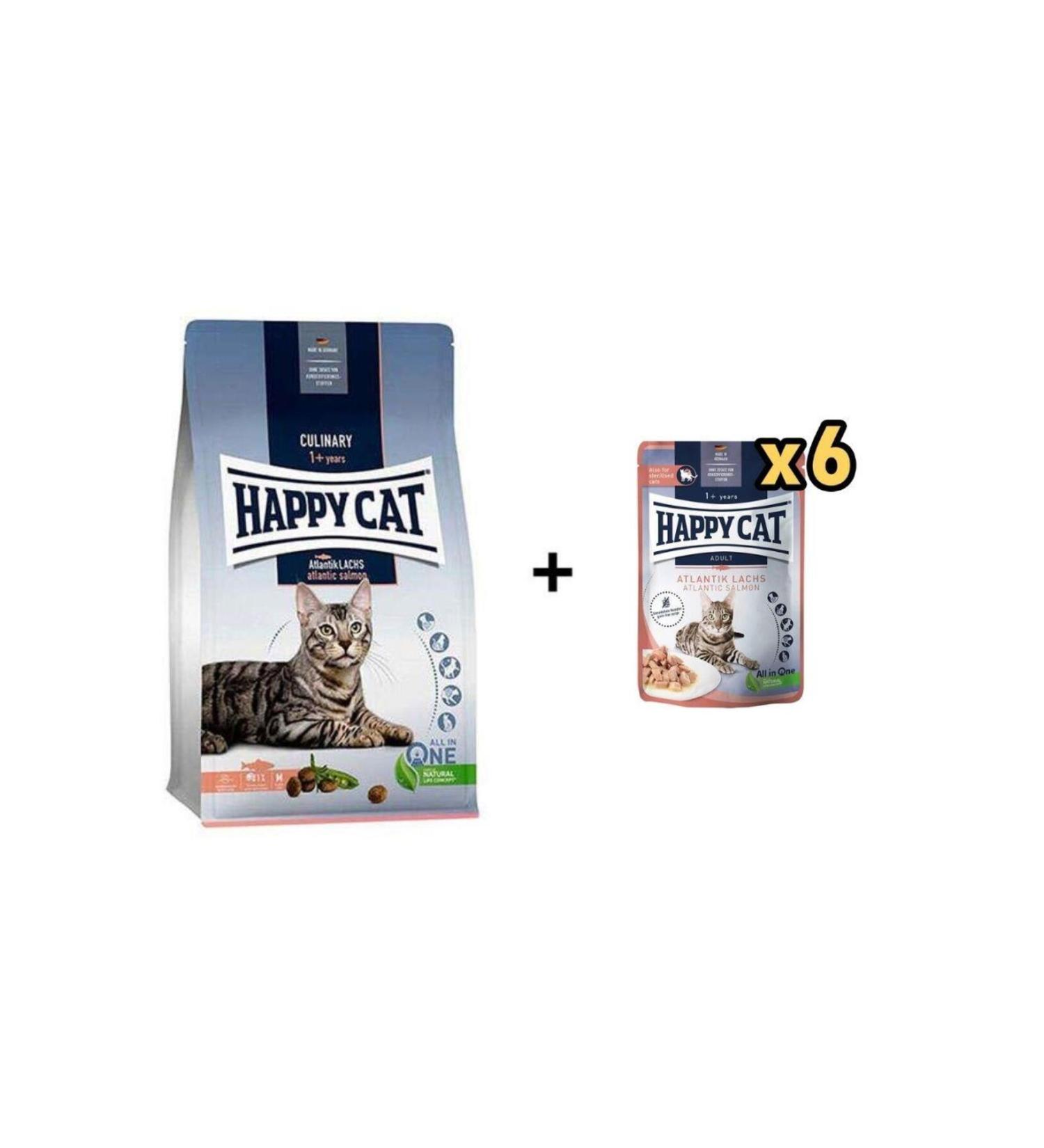 Happy Cat Atlantic Lachs Salmon Cat Food 4 Kg + 6 Pieces Happy Cat Salmon Grain-Free Adult Cat