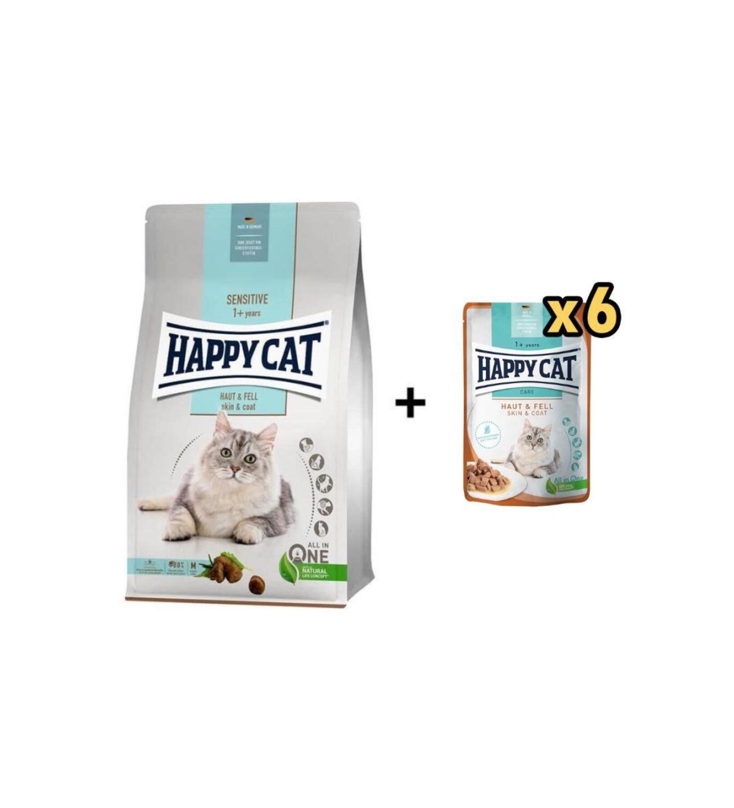 Happy Cat Sensitive Cat Food for Sensitive Hair and Skin 4 kg + 6 Pieces Happy Cat Skin and Hair Health