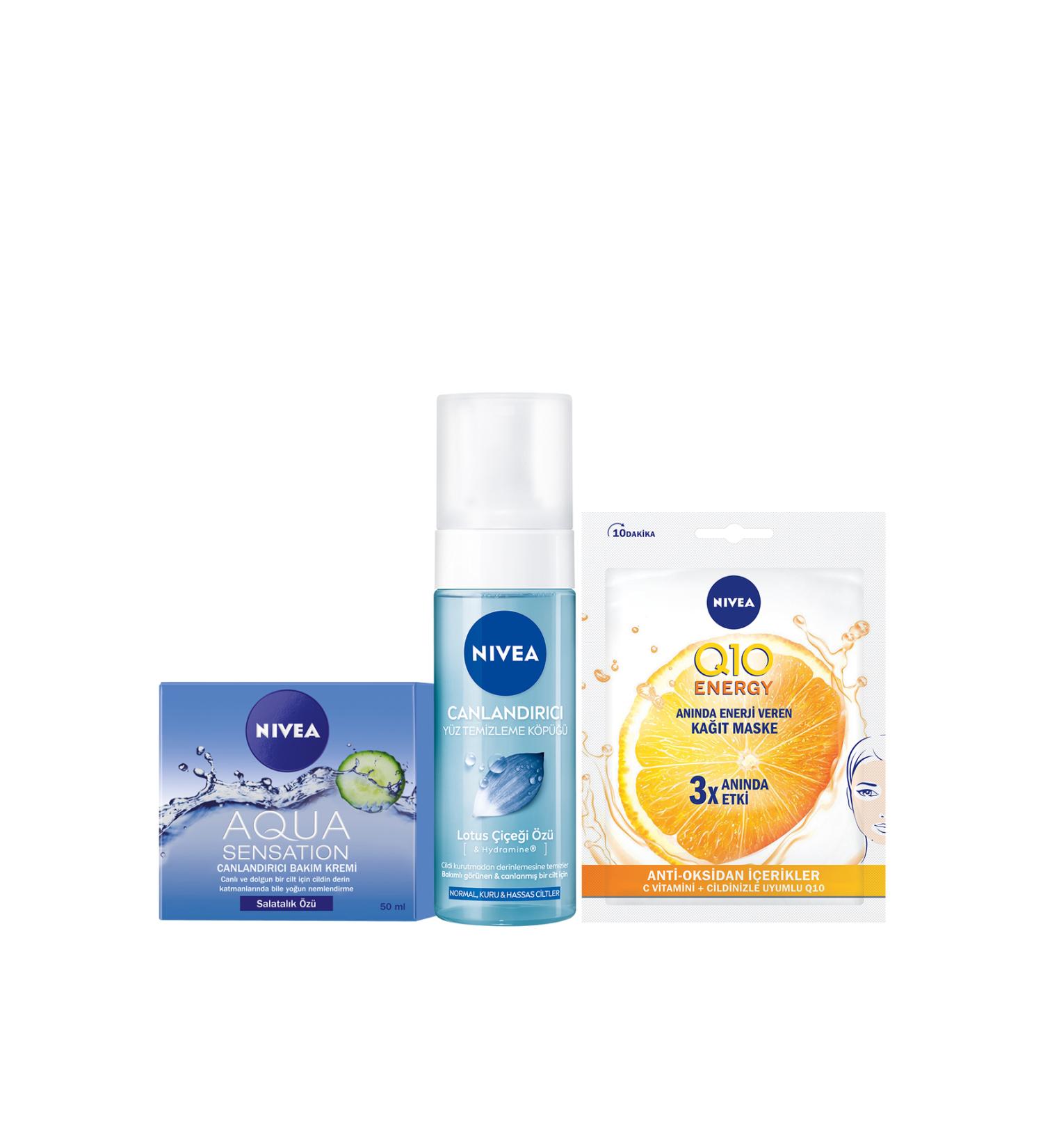 NIVEA Facial Cleansing Foam150ml Aqua Sensation Face Cream 50ml Q10 Energy Mask - Buy Online on GoSupps.com