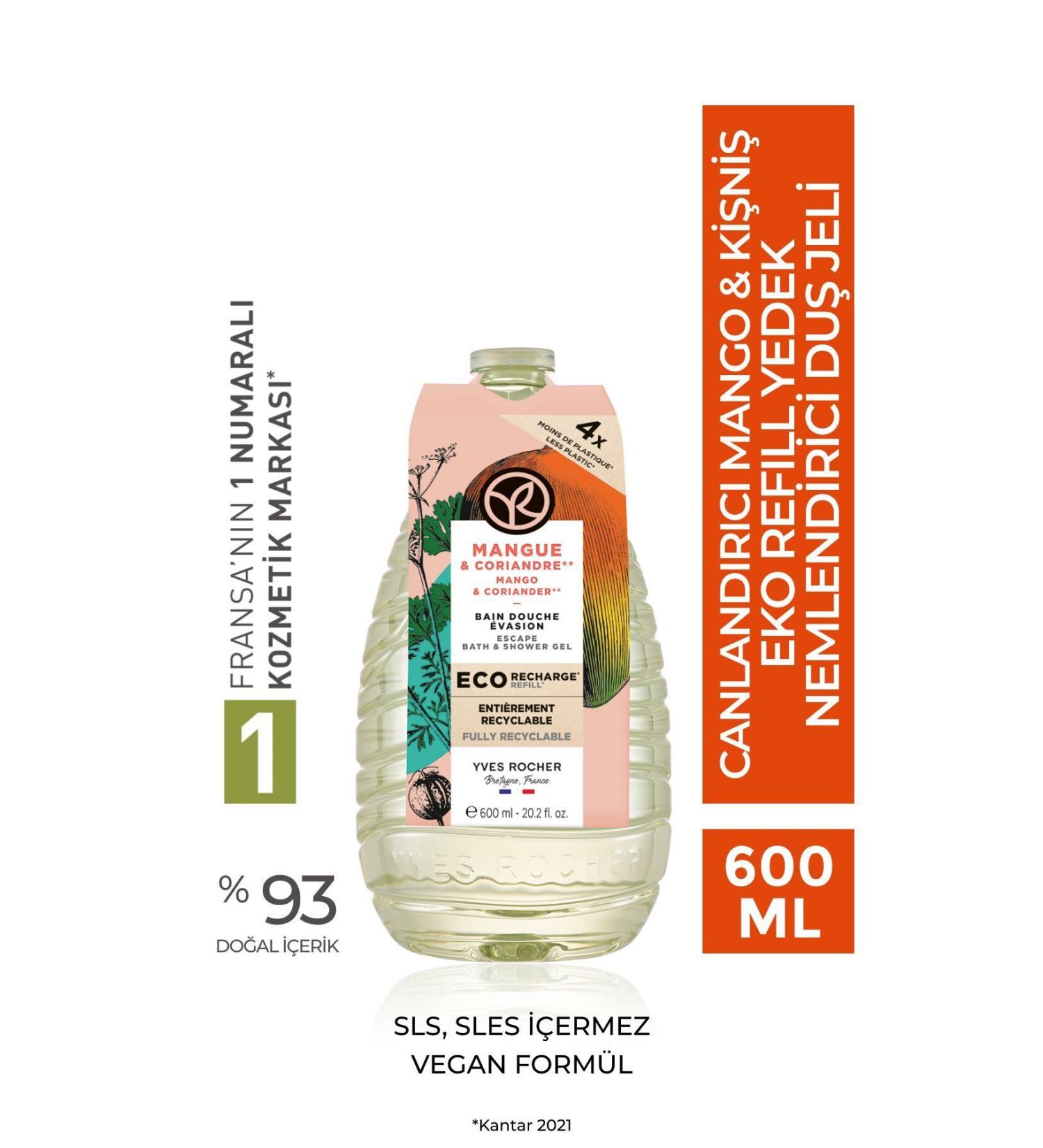 Yves Rocher Natural Bubbling Silky Textured Invigorating Mango Coriander Scented Shower Gel 600 ml eleg.2955