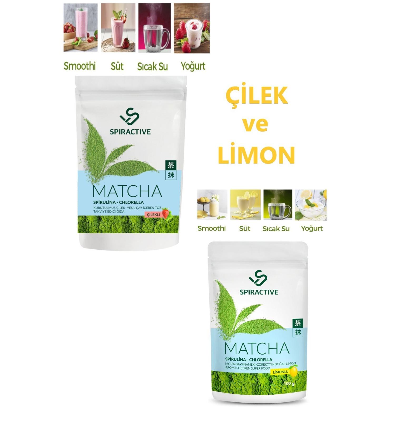 Spiractive Matcha Tea 100 GR Spriluna Strawberry and Lemon Flavored Detox Green Tea Matcha Tea - Buy Online on GoSupps.com