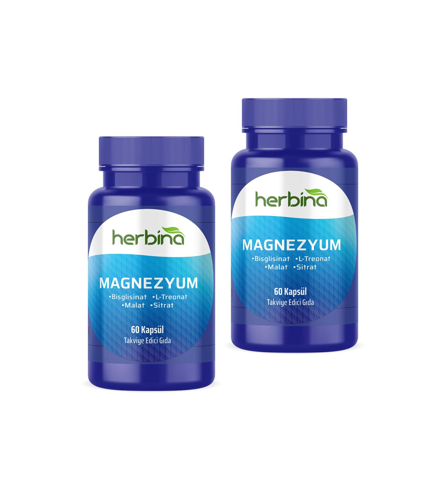 Herbina Magnesium Bisglycinate L-Threonate Malate Citrate 60 Capsules 2 Pieces
