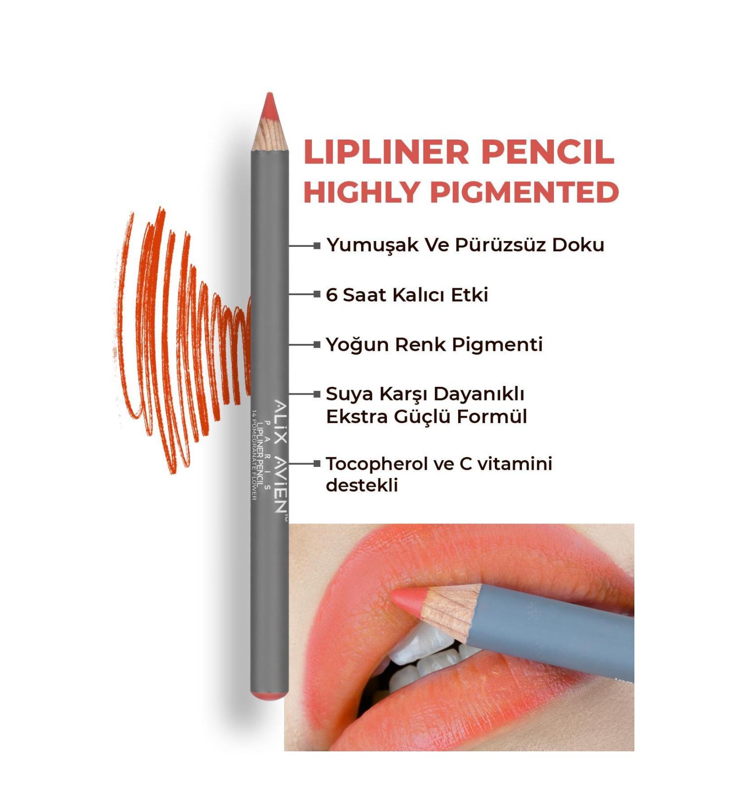 Alix Avien Lip Liner Lipliner Pencil 14 Pomegranate Flower - Non-smudge Lasting Effect Up to 6 Hours