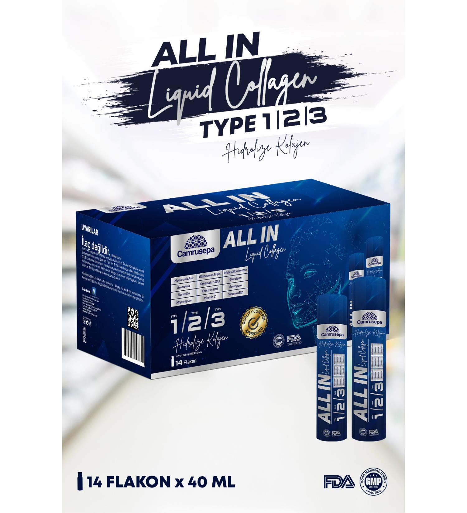 Camrusepa All In Liquid Collagen | Type 1 - Type 2 - Type 3 Collagen | 14 Vials - Buy Online on GoSupps.com