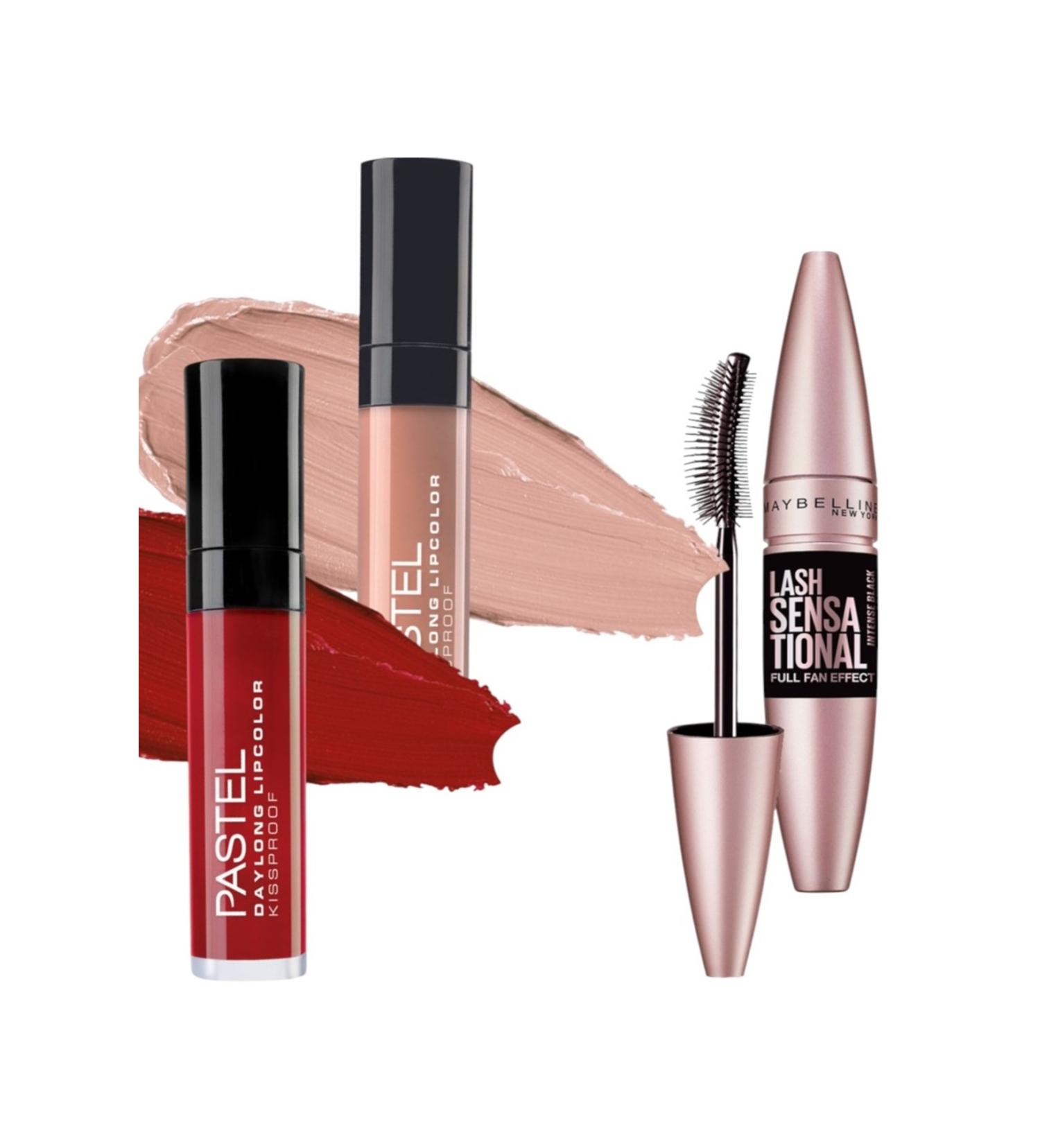 Pastel Daylong Lipcolor Liquid Matte Lipstick 09 and 27 + MaybellineNew York Lash Sensational Mascara Extra Black - Buy Online on GoSupps.com