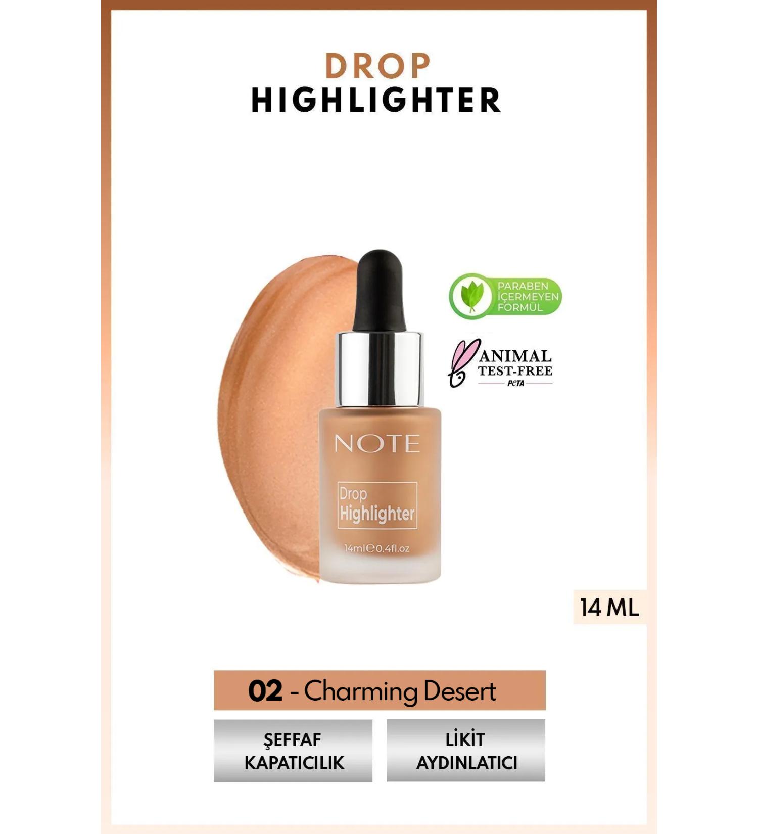 Note Cosmetics Drop Highlighter Luminous Liquid Illuminator - 02 Charming Desert - Buy Online on GoSupps.com