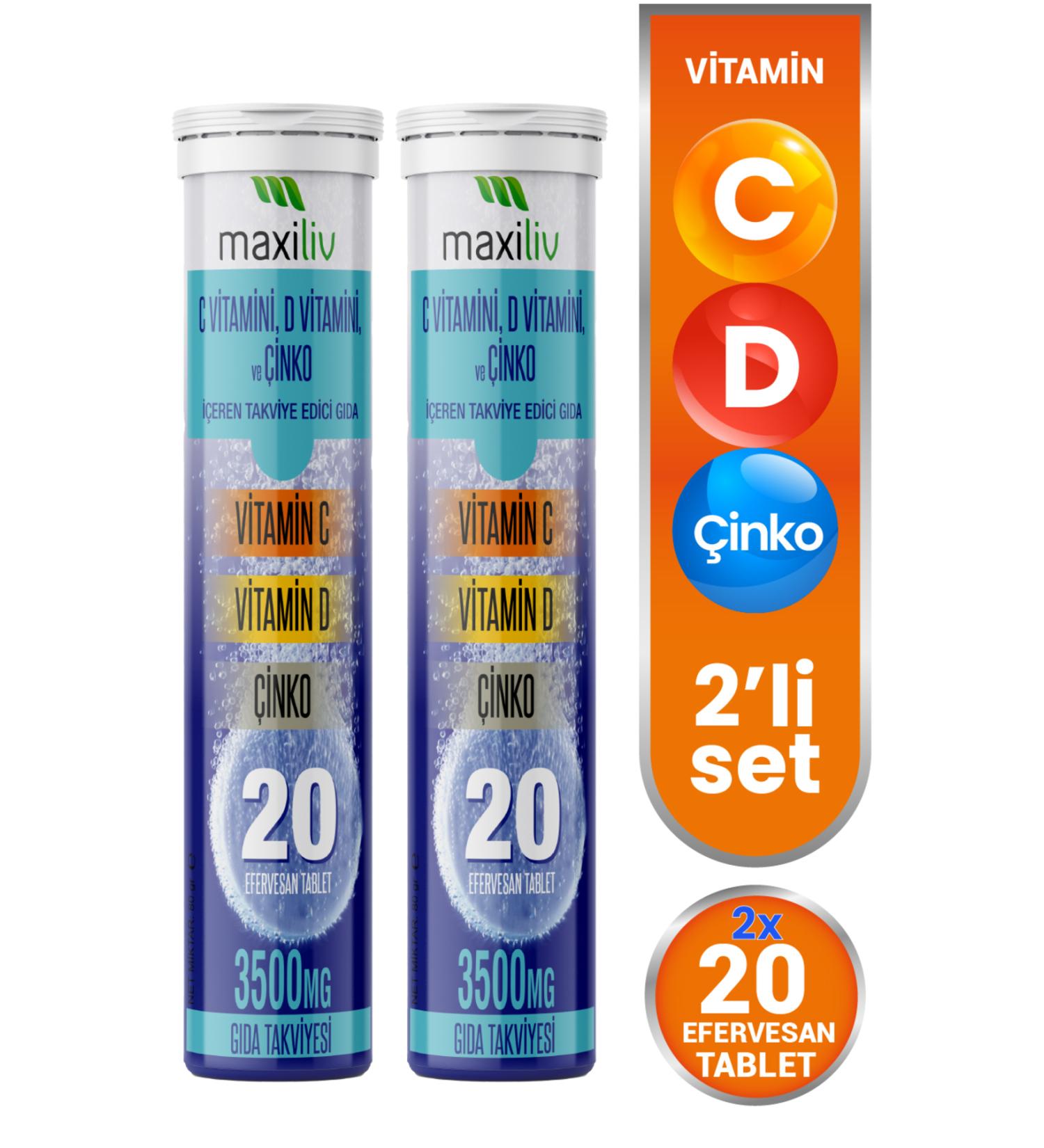 Maxiliv Vitamin C Vitamin D and Zinc Supplementary Food Effervescent Tablet 2-piece set - Buy Online on GoSupps.com