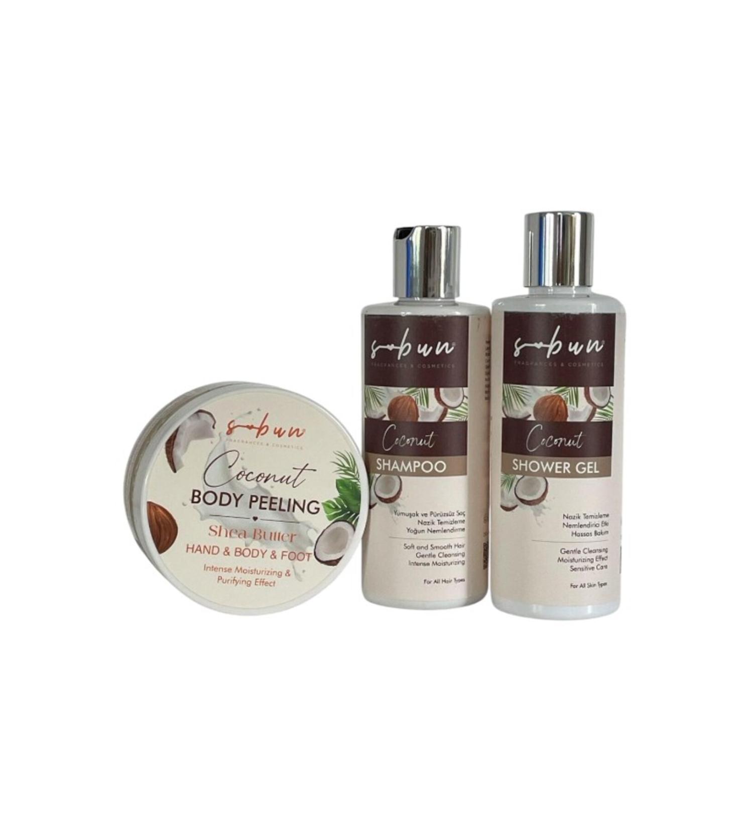 S-Bun Ayval k Coconut Shampoo + Shower Gel + Peeling Triple Set: Comprehensive Care and Nourishing Effect