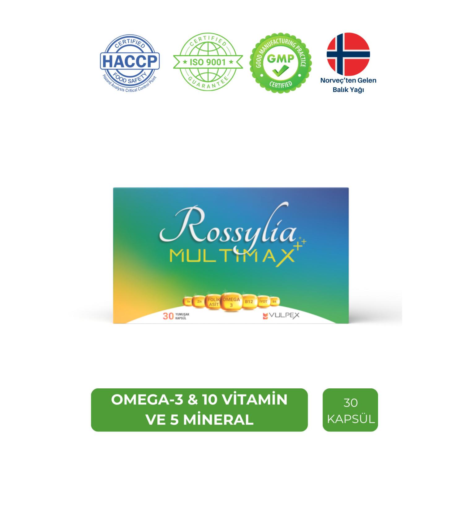 Rossylia Multimax Omega-3 Folic Acid Iodine B12 Containing Multivitamin and Multimineral 30 Capsules - Buy Online on GoSupps.com
