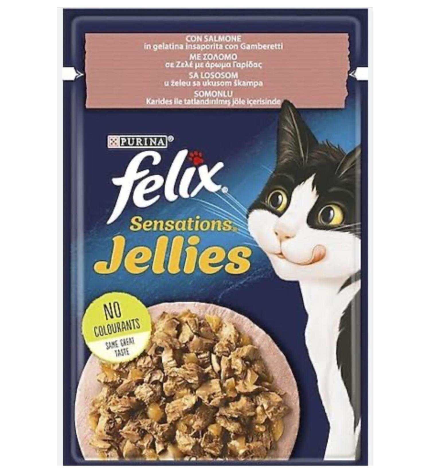 FELIX FELIX Pouch Sensations Jellies Salmon and Shrimp Wet Cat Food 85 Gr X 6 Pieces