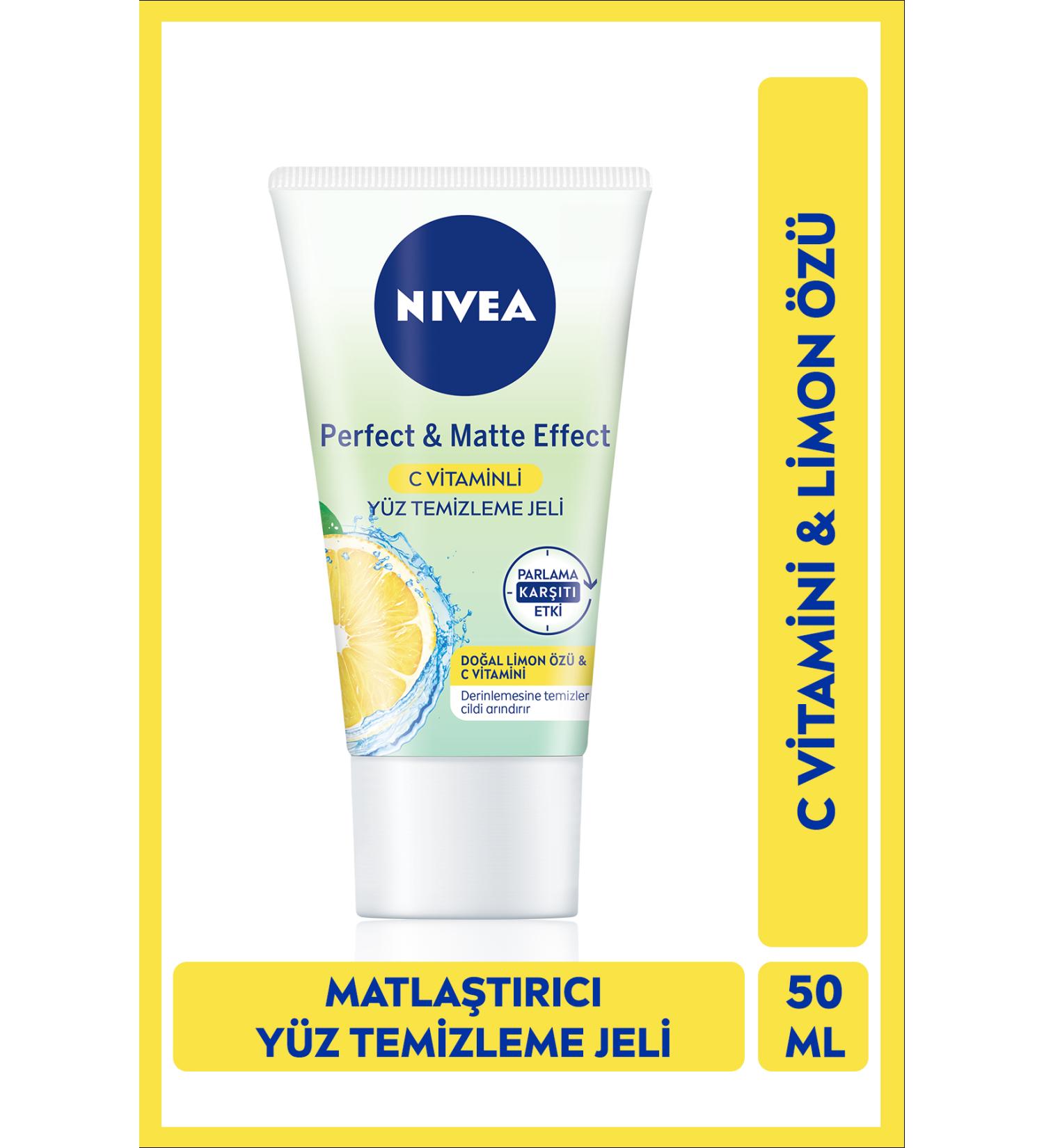 NIVEA Facial Cleansing Gel Perfect&Matte 50ml Vitamin C Lemon Extract Mattifying Effect Shine Control