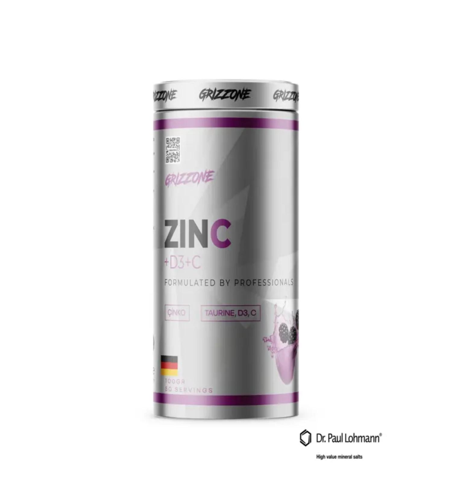 GRIZZONE Zinc+D3+C 0 Pure Form 100 Gr 50 Service (Black Mulberry)