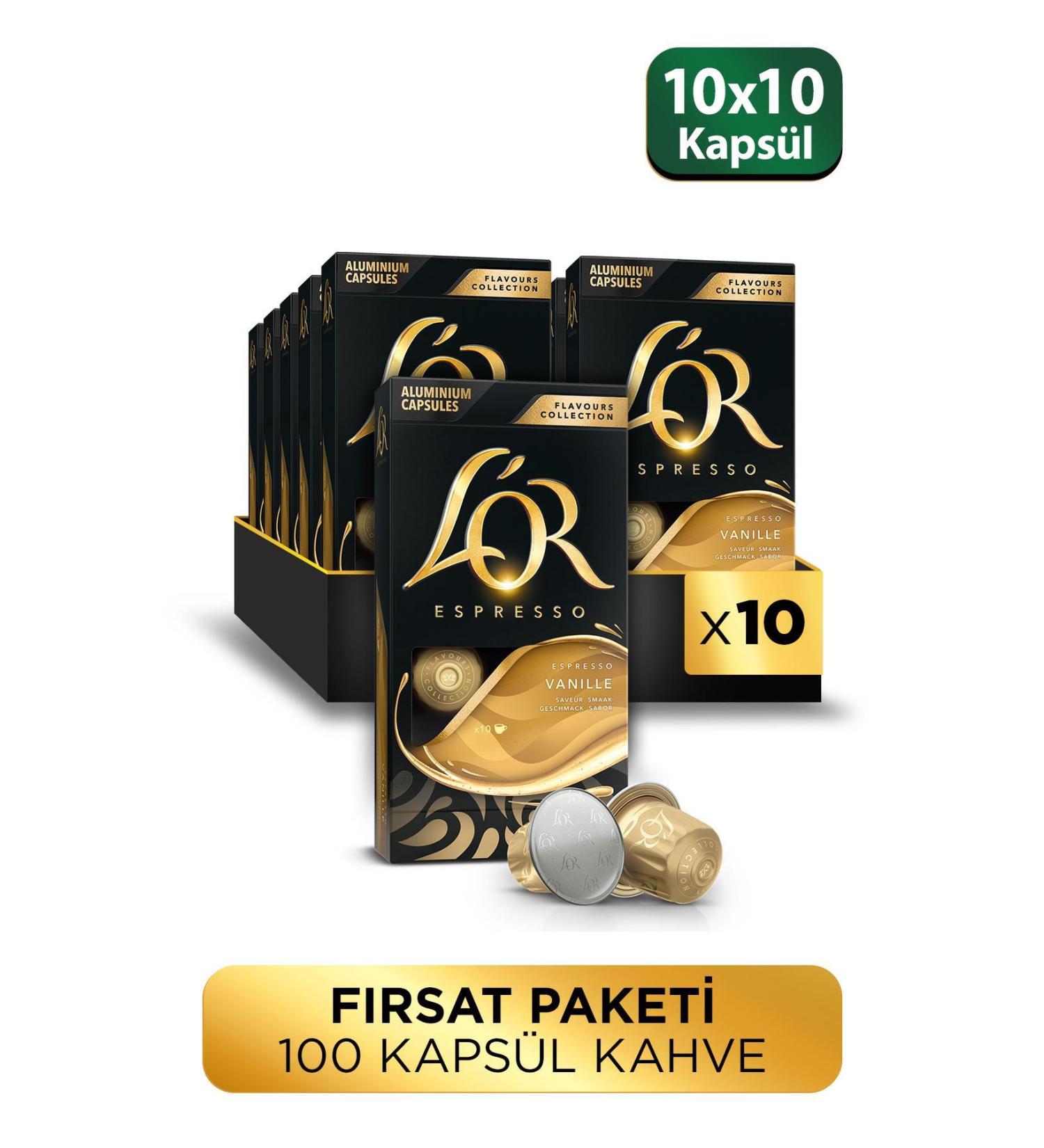 L'OR Vanilla Flavored Nespresso Compatible Aluminum Coffee Capsules 10 x 10