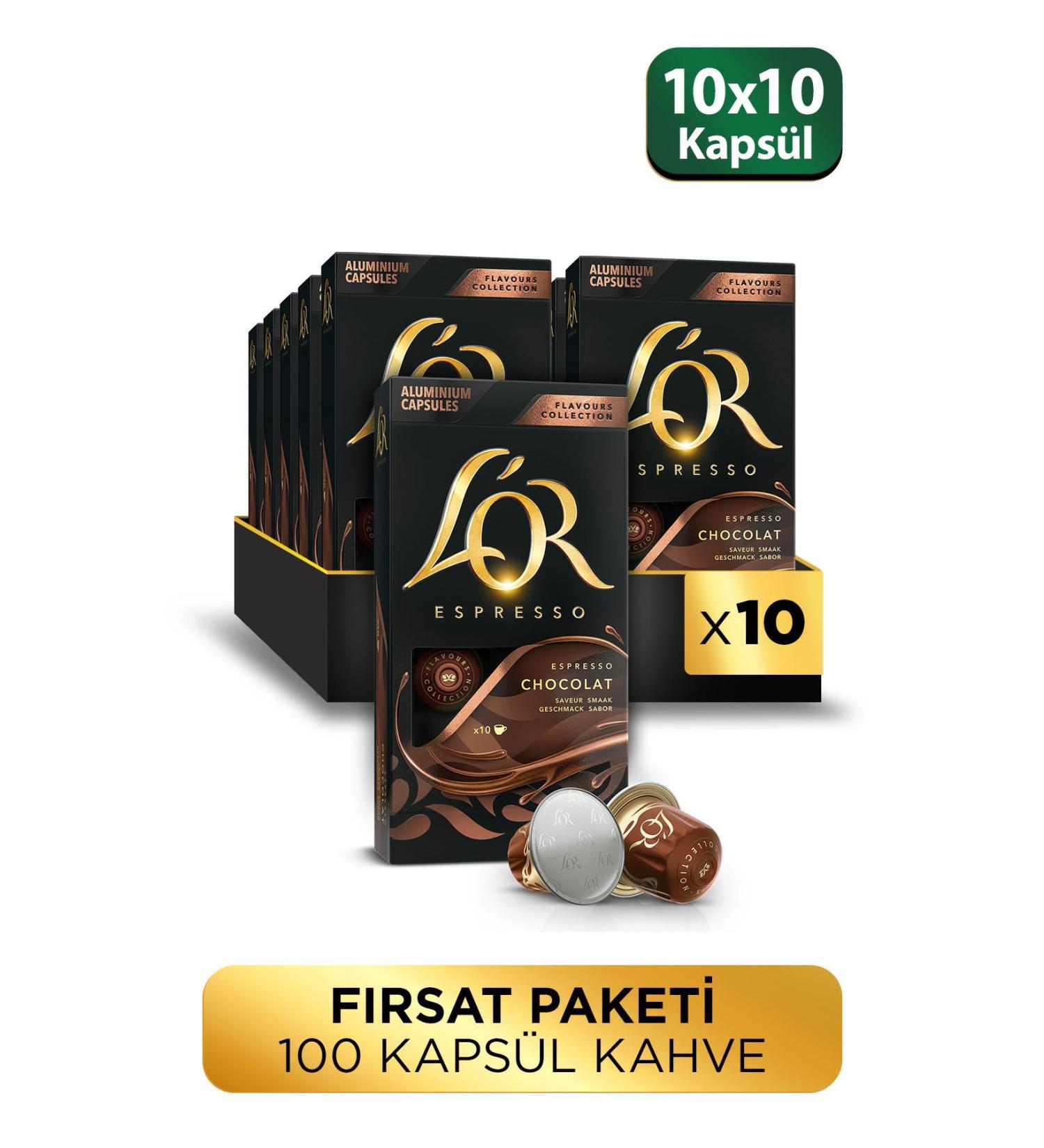 L'OR Chocolate Flavored Nespresso Compatible Aluminum Coffee Capsules 10 x 10
