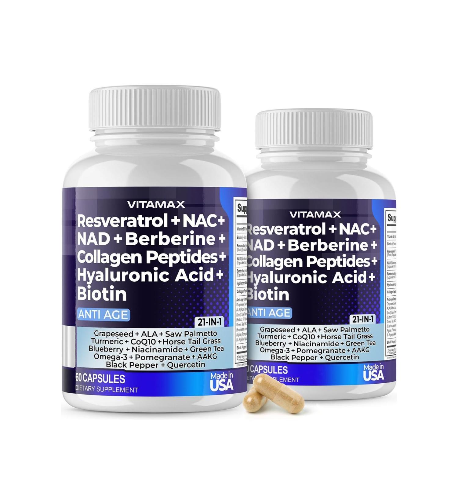 Vitamax Resveratrol + NC + NAD + Berberine + Collegen Peptides + Hyaluronic Acid + Bio/otin 21 I