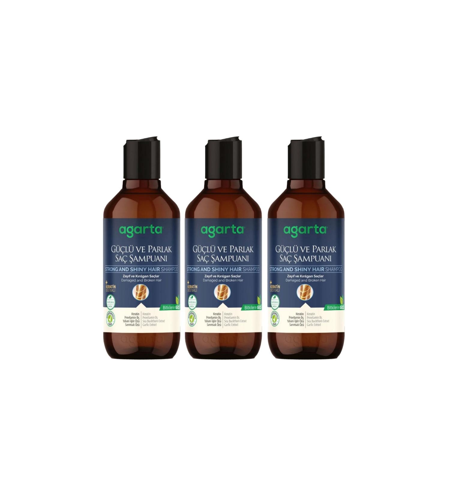 Agarta Natural Shampoo Strong and Shiny Hair 400 ml x 3 Pieces - Buy Online on GoSupps.com