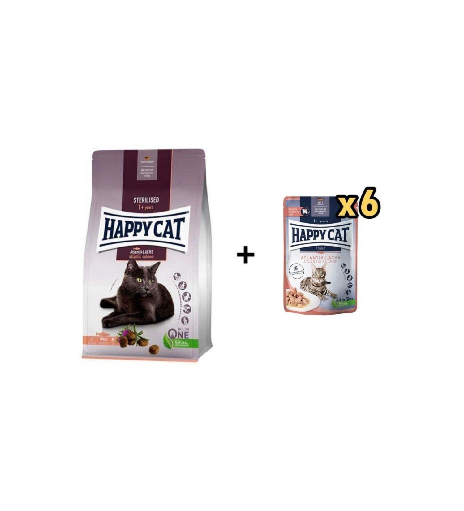 Happy Cat Sterilized Atlantic Salmon Sterilized Cat Food 4 Kg + 6 Pieces Happy Cat Salmon Tah