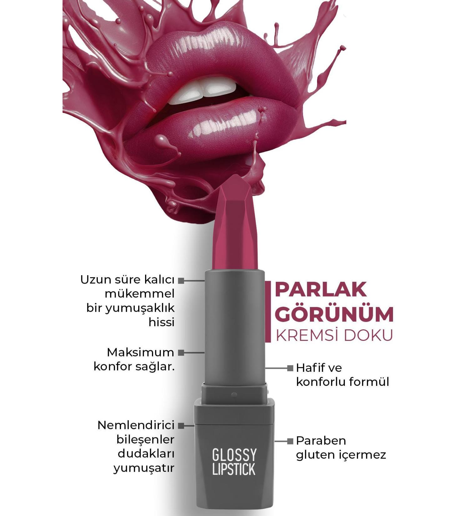 Alix Avien 317 Bright Fuchsia Glossy Lipstick - Moisturizing Effect Smooth Lip Appearance - Glossy Lipstick