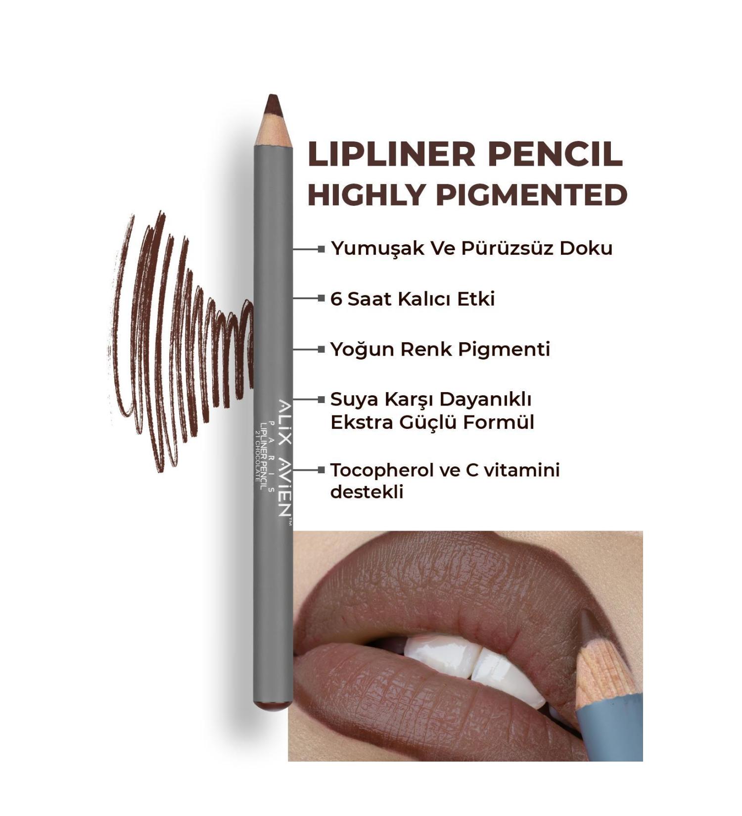 Alix Avien Lip Liner Lipliner Pencil 21 Chocolate - Non-smudge Lasting Effect Up to 6 Hours