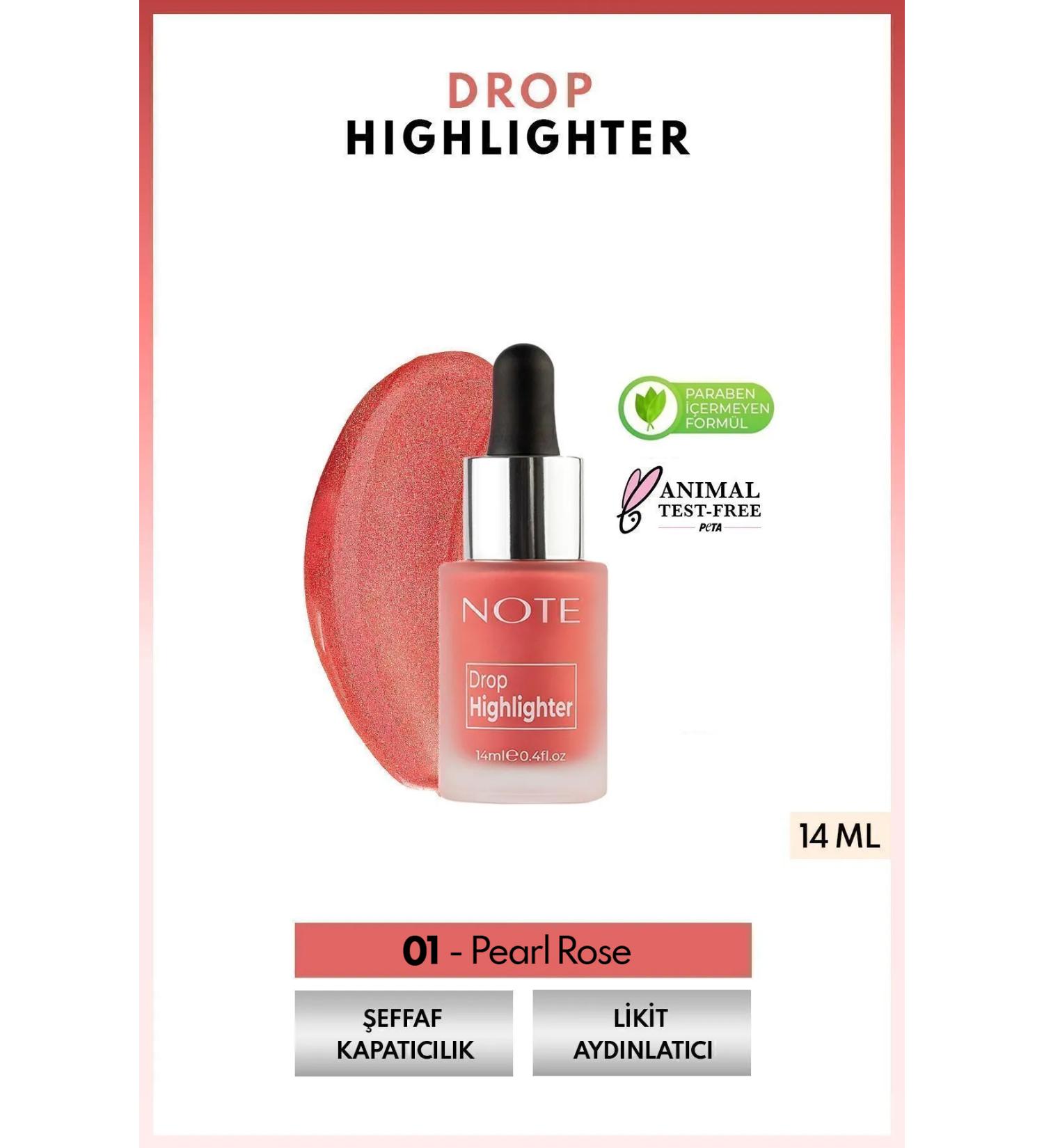 Note Cosmetics Drop Highlighter Shimmering Liquid Highlighter - 01 Pearl Rose - Buy Online on GoSupps.com