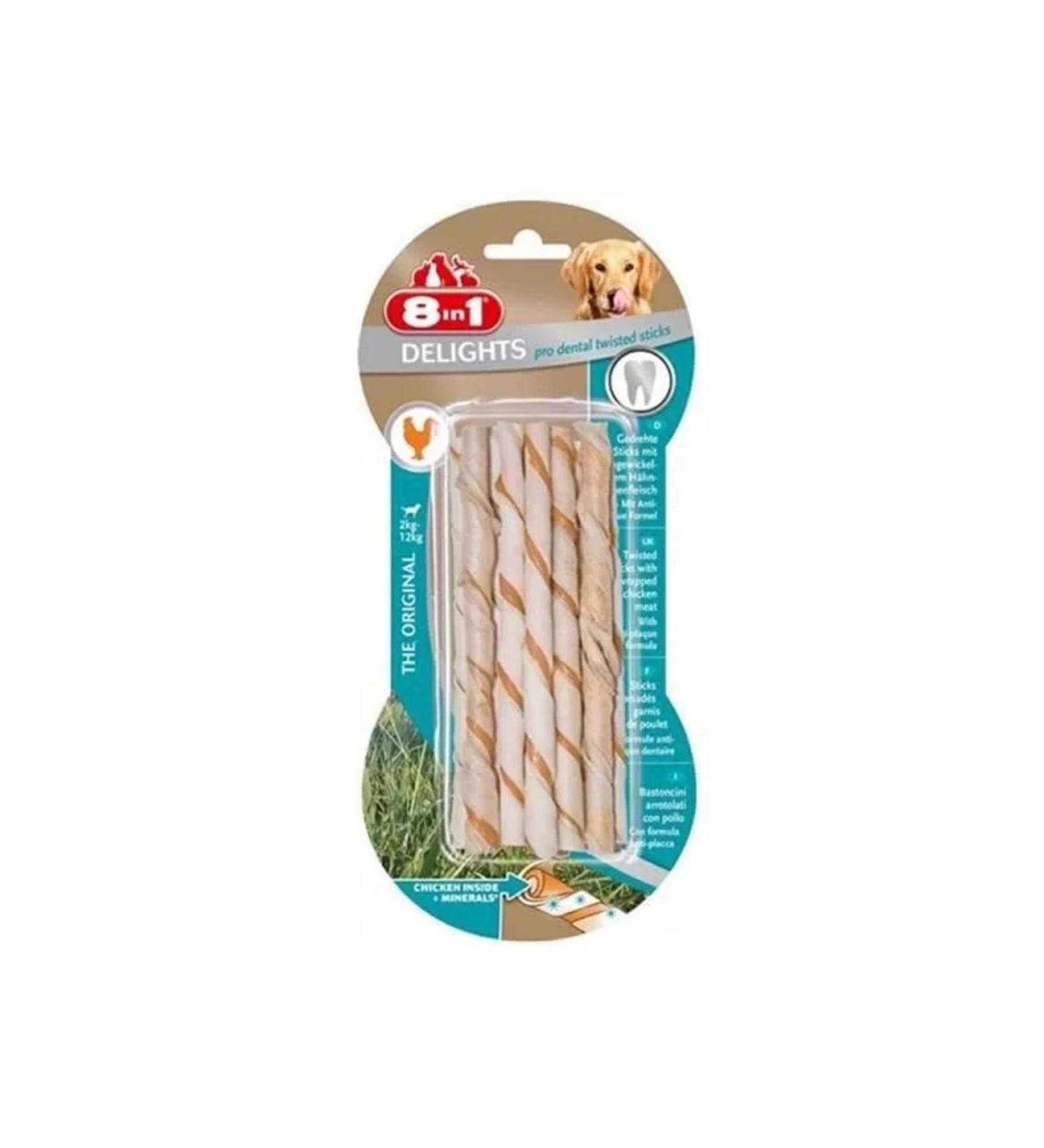 8 In 1 Delights Dental Twisted Sticks Dog Stick Award 10x55 Gr