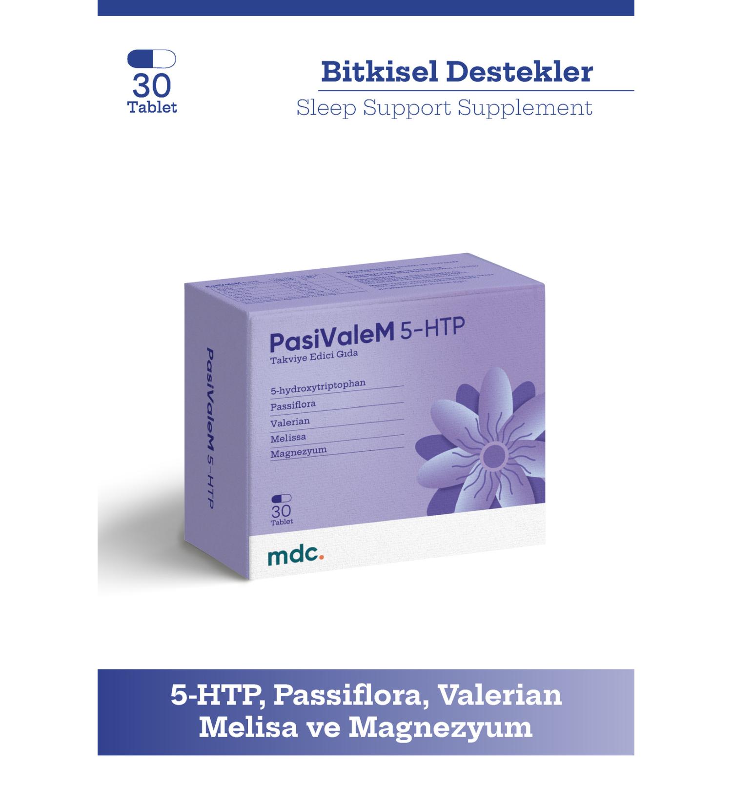 MDC Pasivalem 5-htp Food Supplement 30 Tablets (5-HTP PASSIFLORA VALERIAN MELISA MAGNESIUM) - Buy Online on GoSupps.com