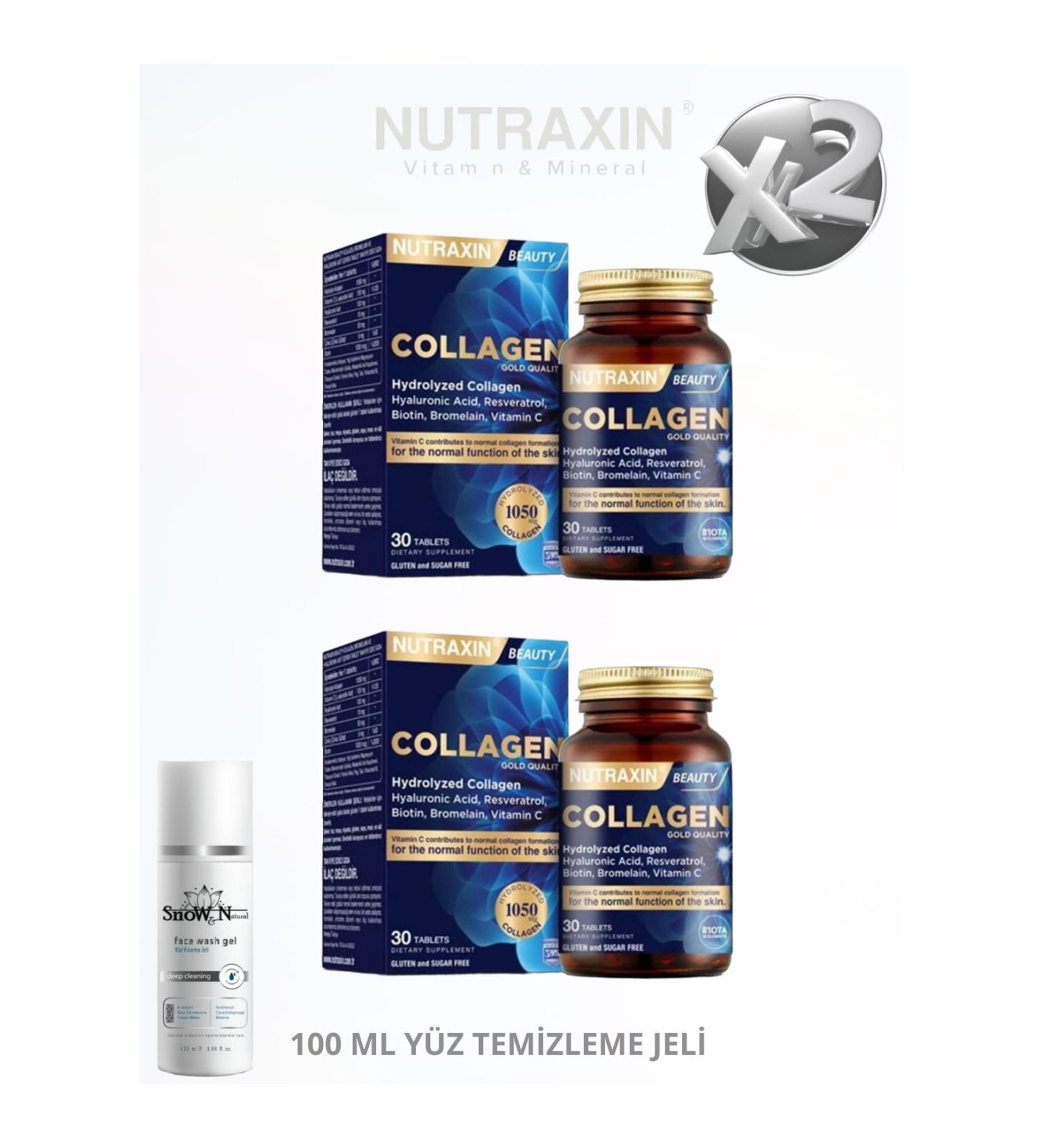 Nutraxin Hydrolyzed Collagen 30 Tablets 30 Tablets resveratrol-hyaluronic acid-bromelain-Biotin-Zinc (2 PIECES) - Buy Online on GoSupps.com