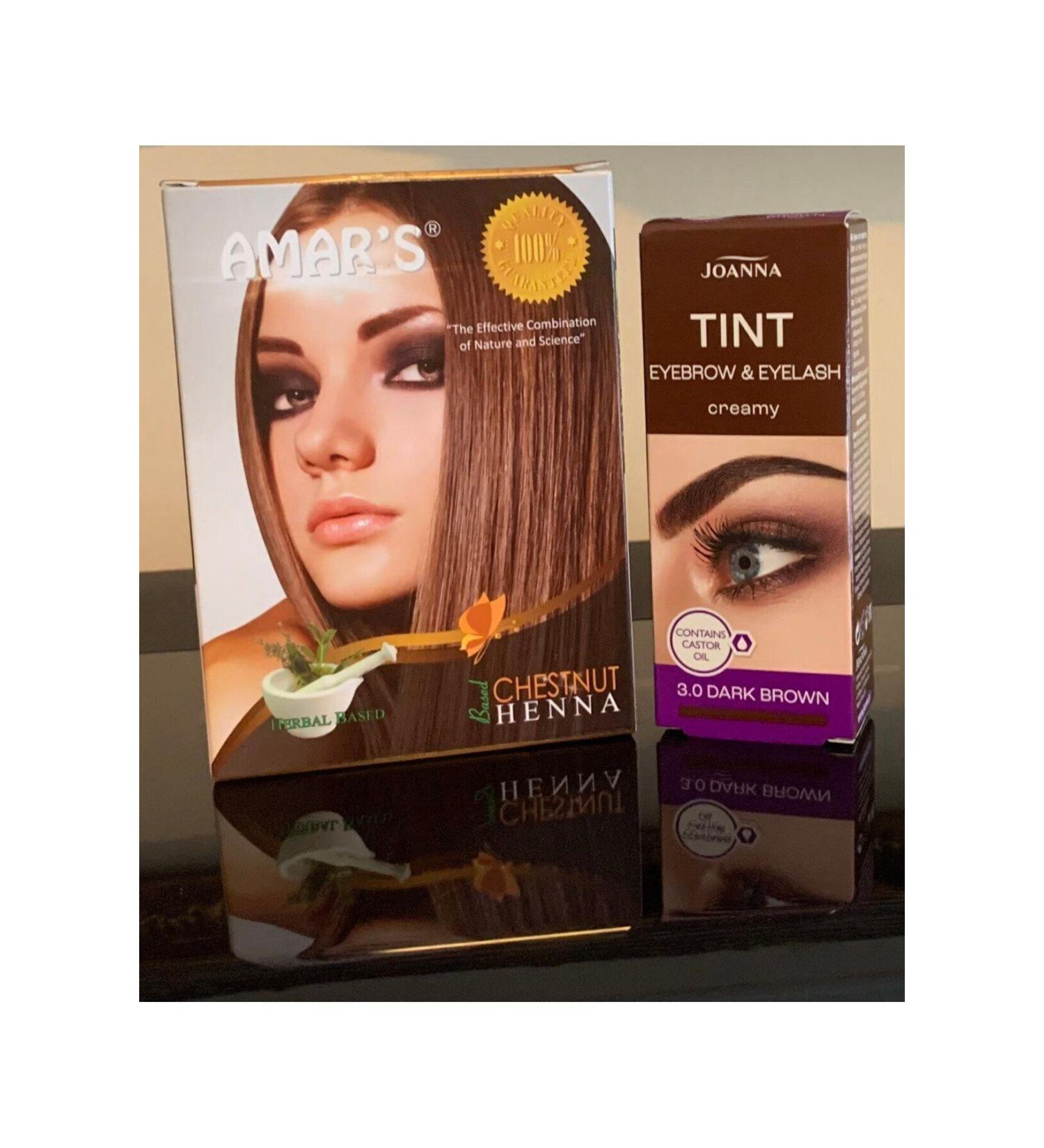 Amars Amar's Henna Chestnut Hair Dye 1 Box Joanna Dark Brown Eyebrow and Eyelash Dye 1 Box - Buy Online on GoSupps.com