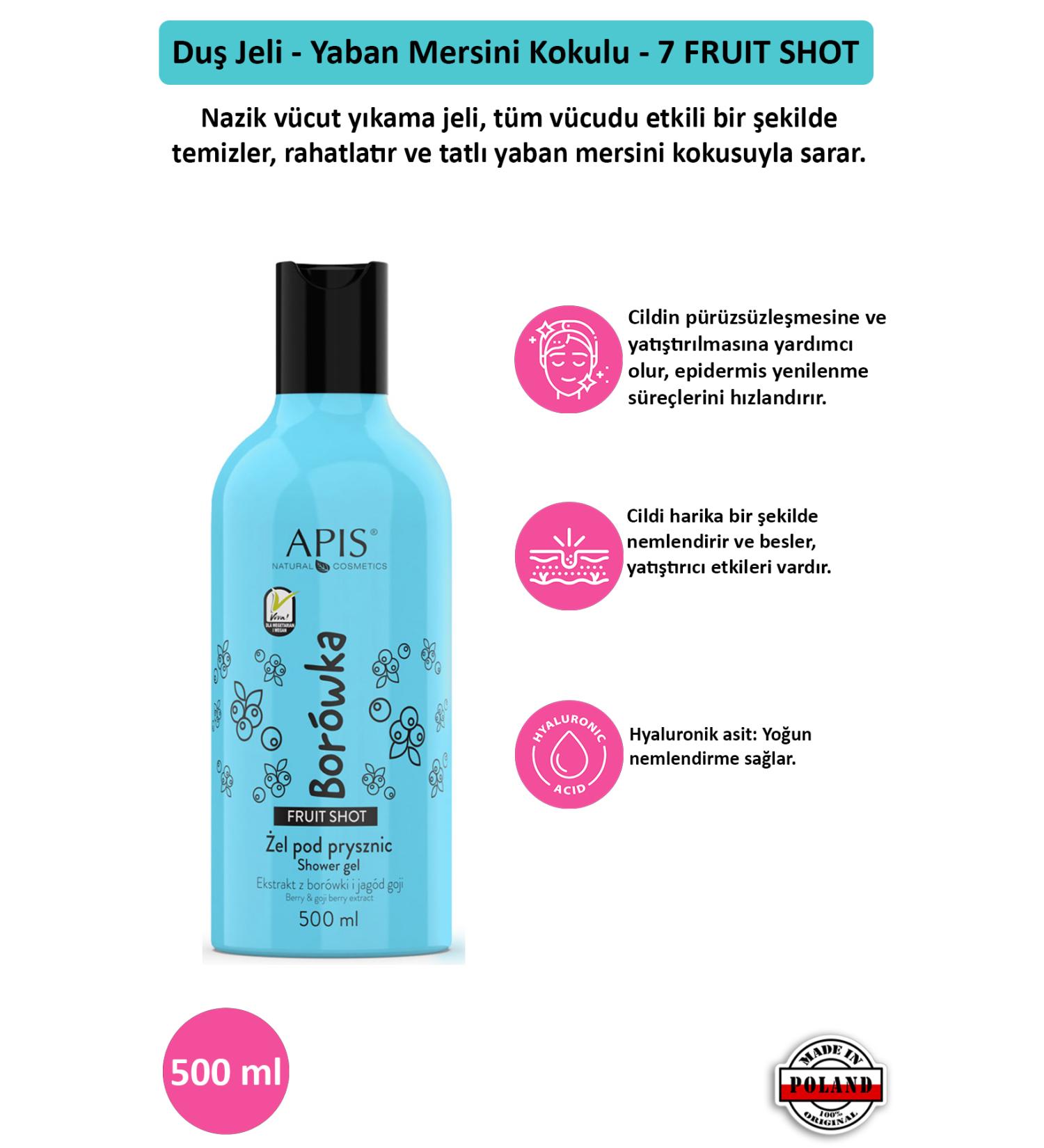 Apis Natural Cosmetics Shower Gel - Blueberry Scented - 7 FRUIT SHOT - 500 Ml