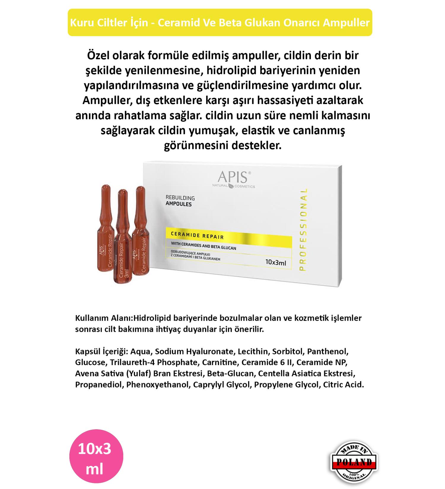 Apis Natural Cosmetics For Dry Skin - Ceramide And Beta Glucan Repair Ampoules - 10 X 3 Ml