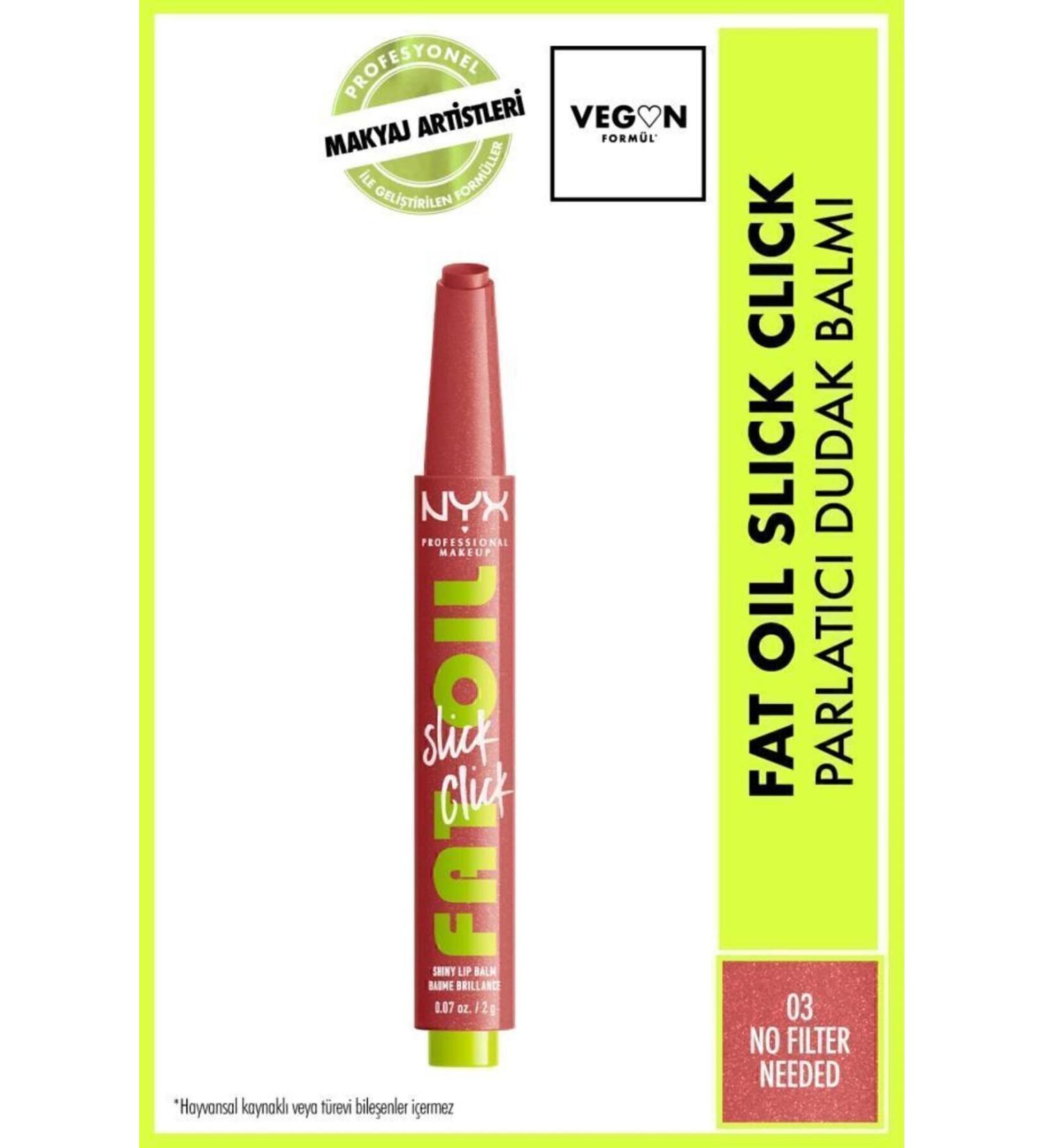 NYX Professional Makeup Fat Oil Slick Click Shine Moisturizing Pink Lip Balm - 03 No Filter Needed - Buy Online on GoSupps.com