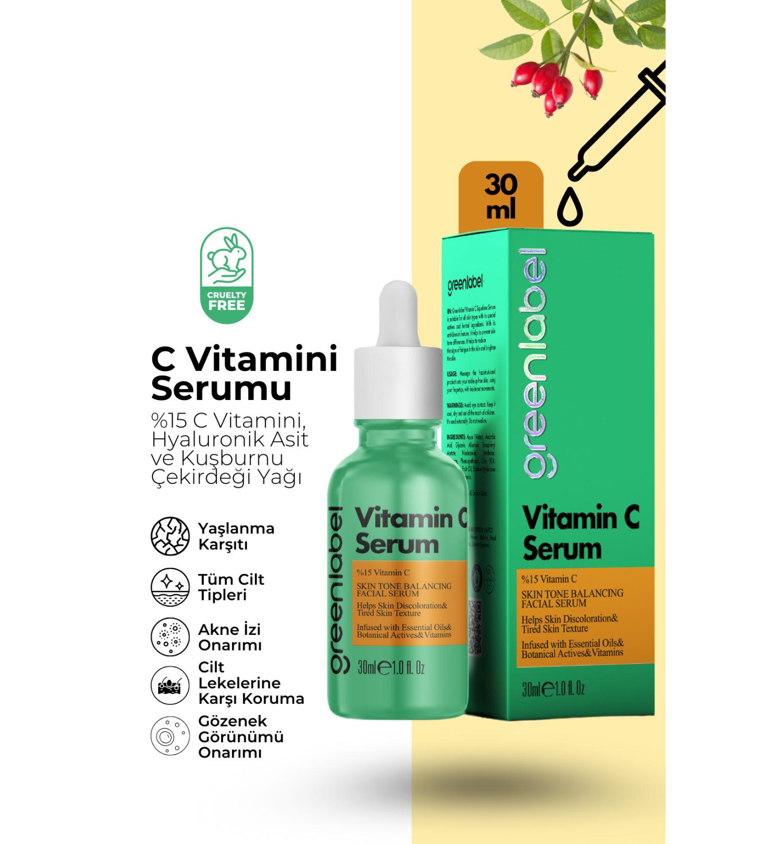 Green Label Rosehip Seed Oil Extract Vitamin C Skin Serum Revitalizing and Brightening 30 ml - Buy Online on GoSupps.com