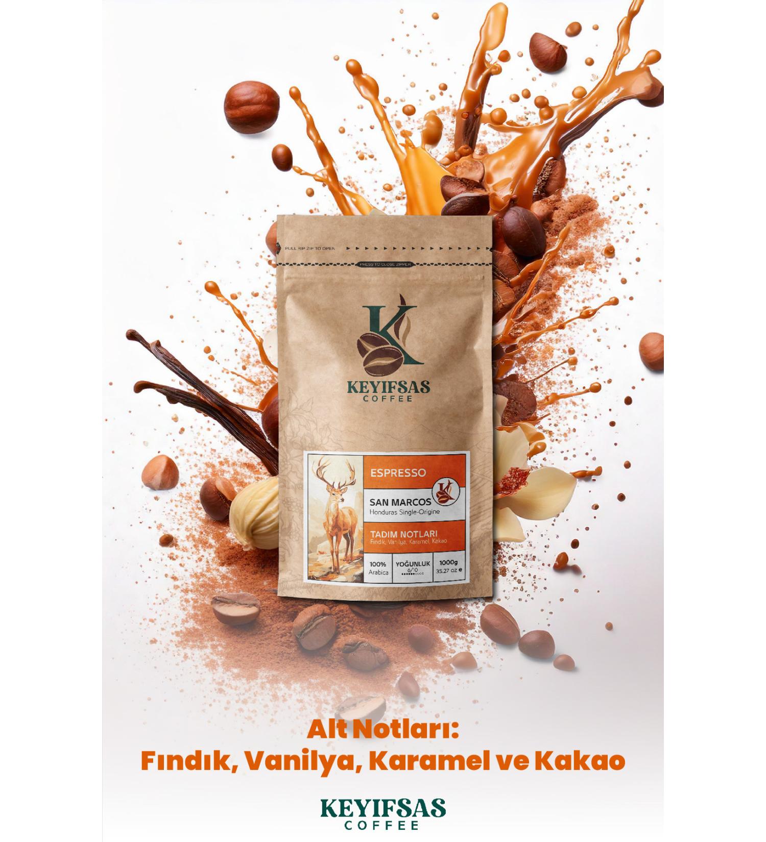 Keyifsas Coffee Espresso Honduras San Marcos Coffee 1 Kg (BEANS or Ground)